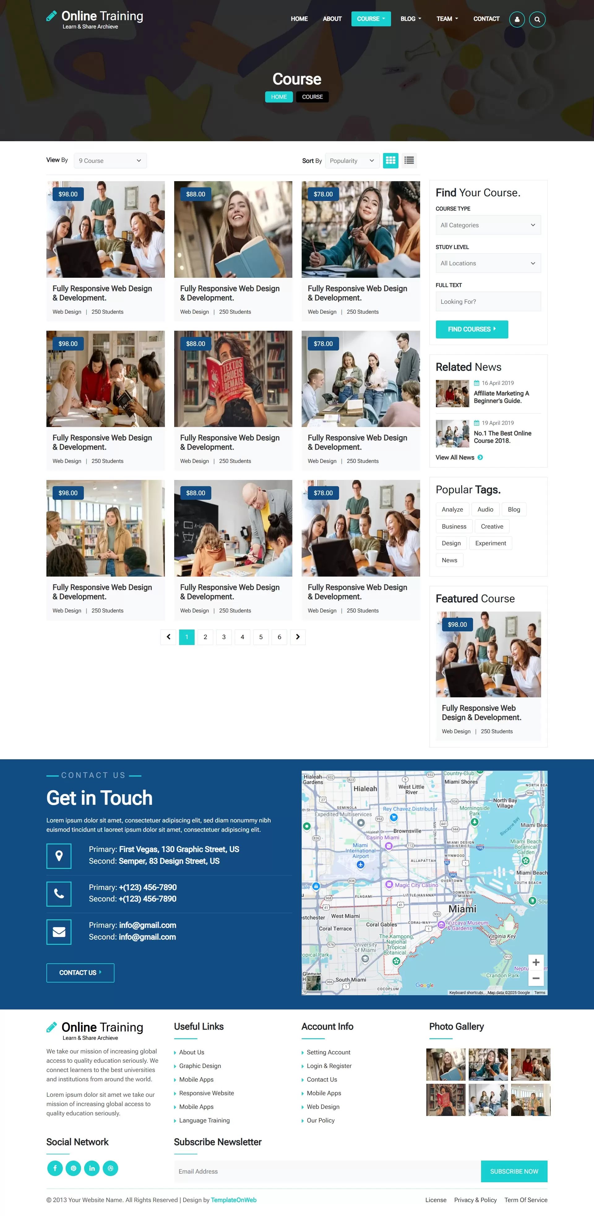 Online academies and coaching centers course catalogs page