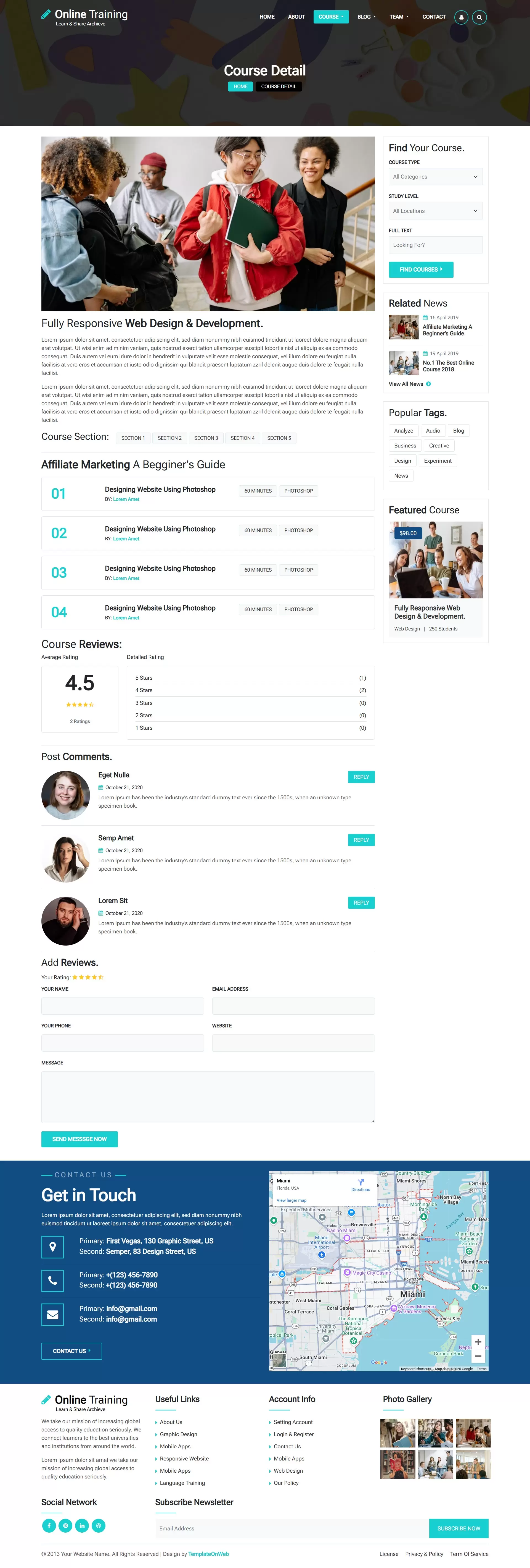 Training institute course details with pricing and comment form