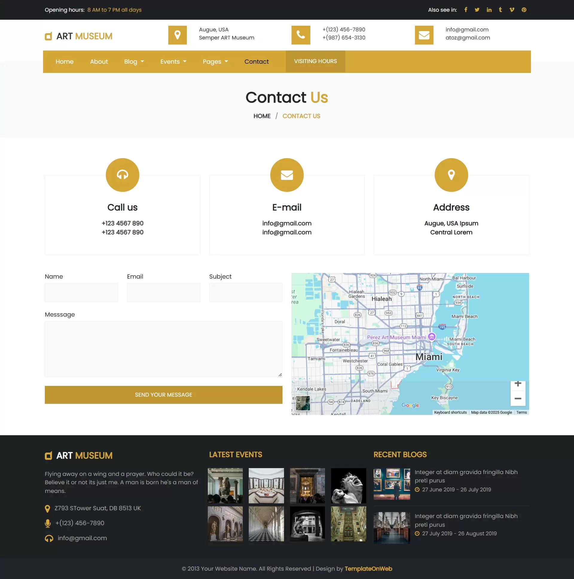 Inquiry form and Google Maps integration for easy navigation to galleries or studios