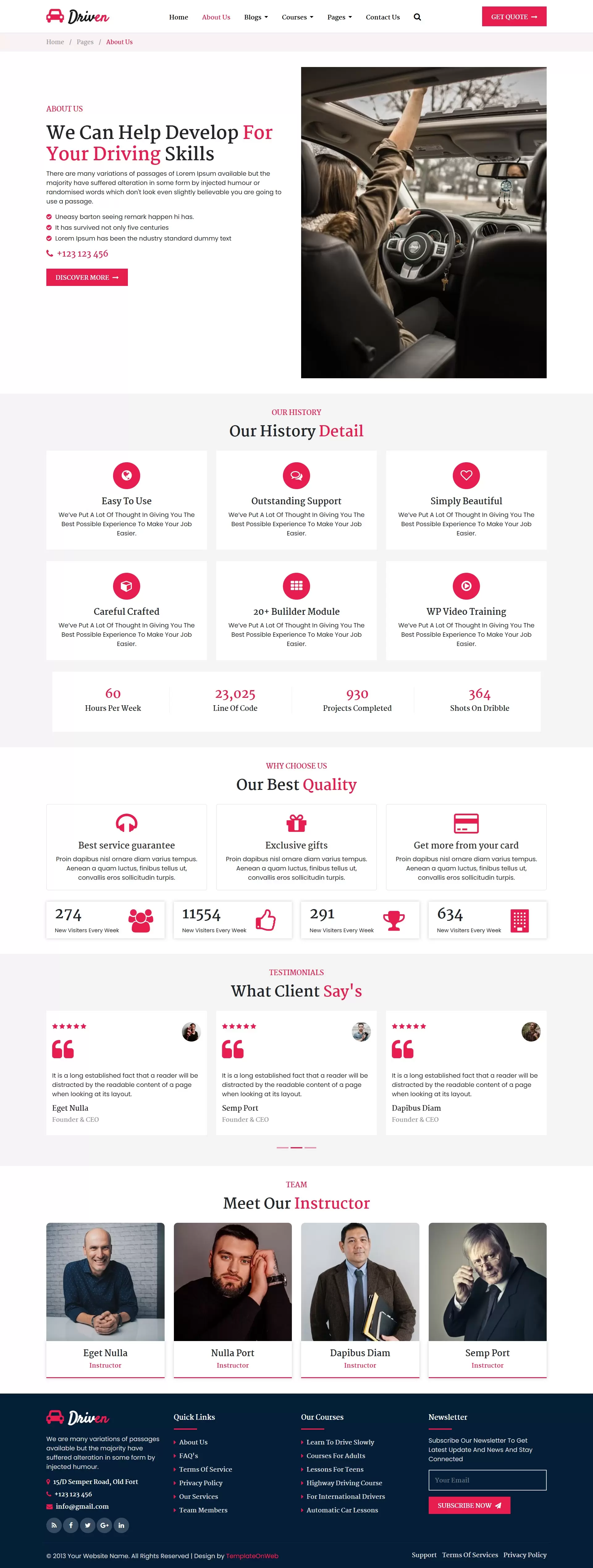About us to display testimonials and student success stories to build trust