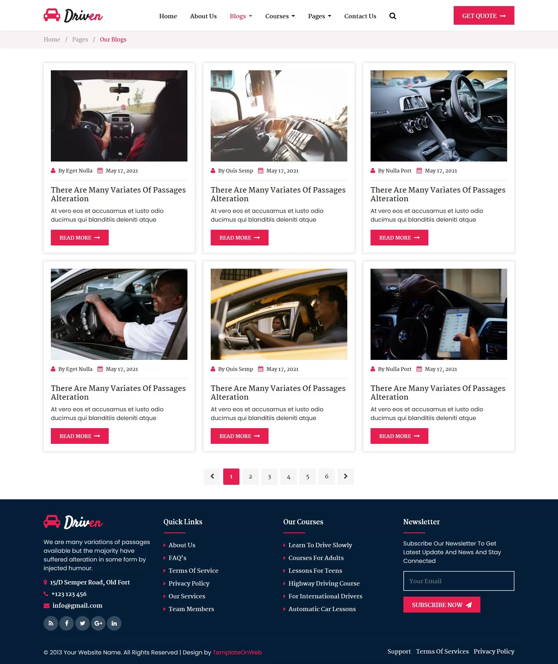 Blogs listing page to share driving tips, tutorials, and guides for learners