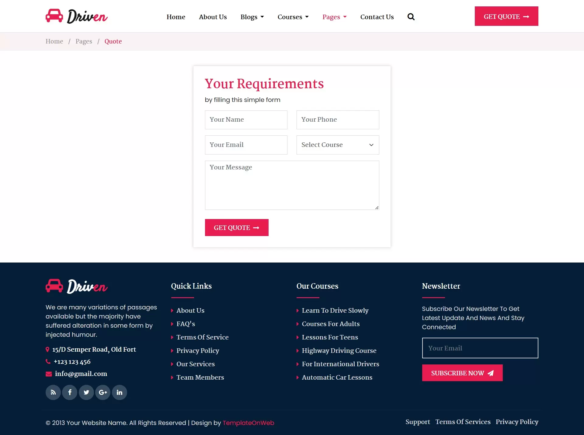 Students course quotation responsive form