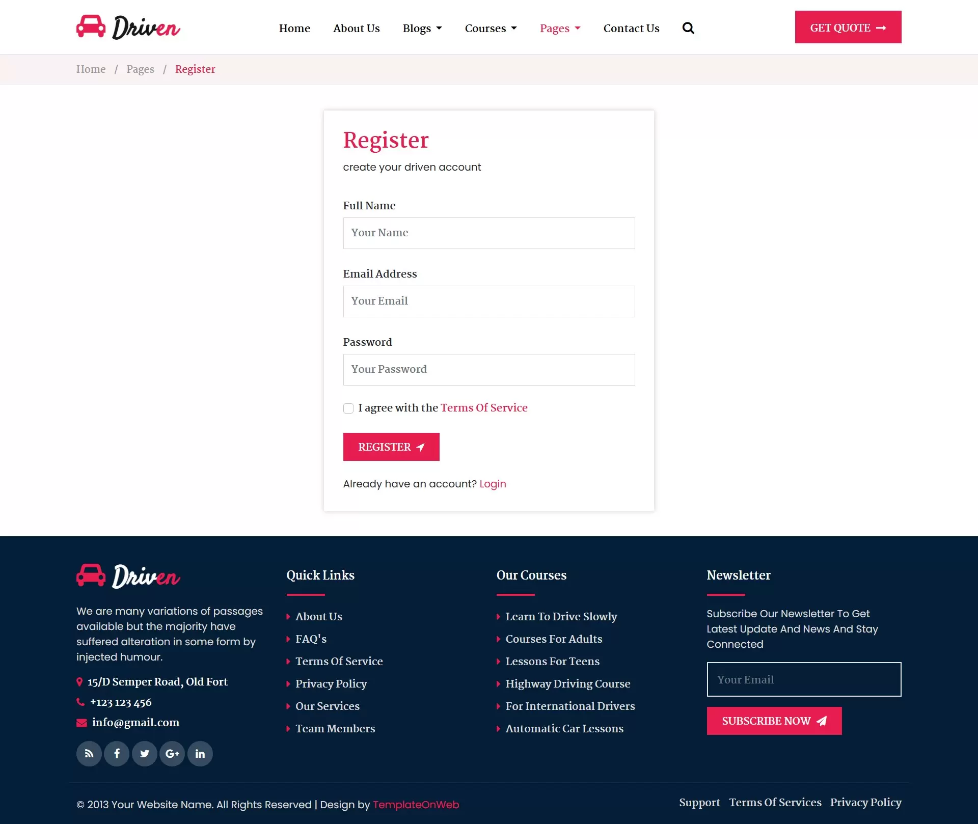 User registration page