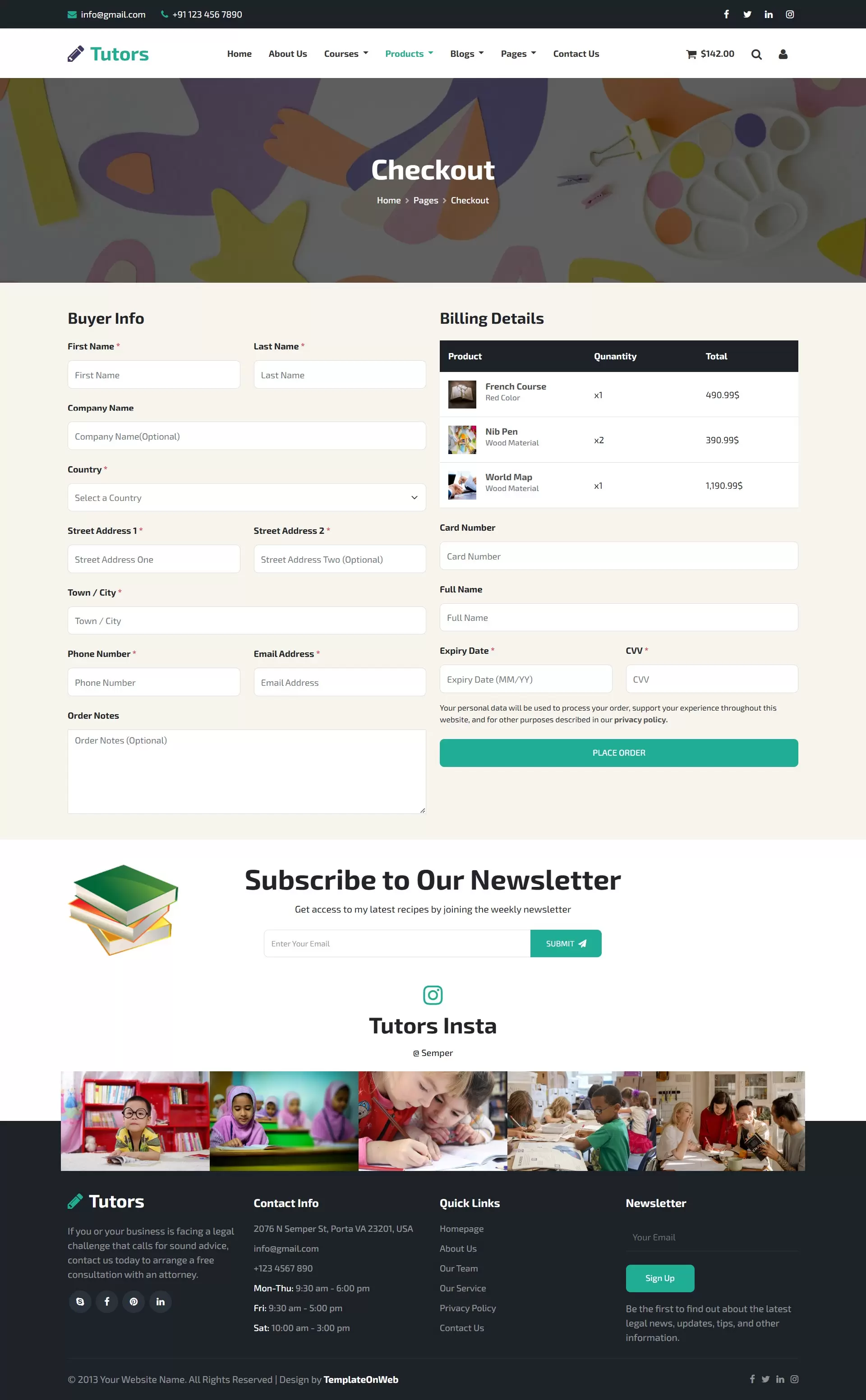 Online courses, e-books, and educational tools selling checkout page