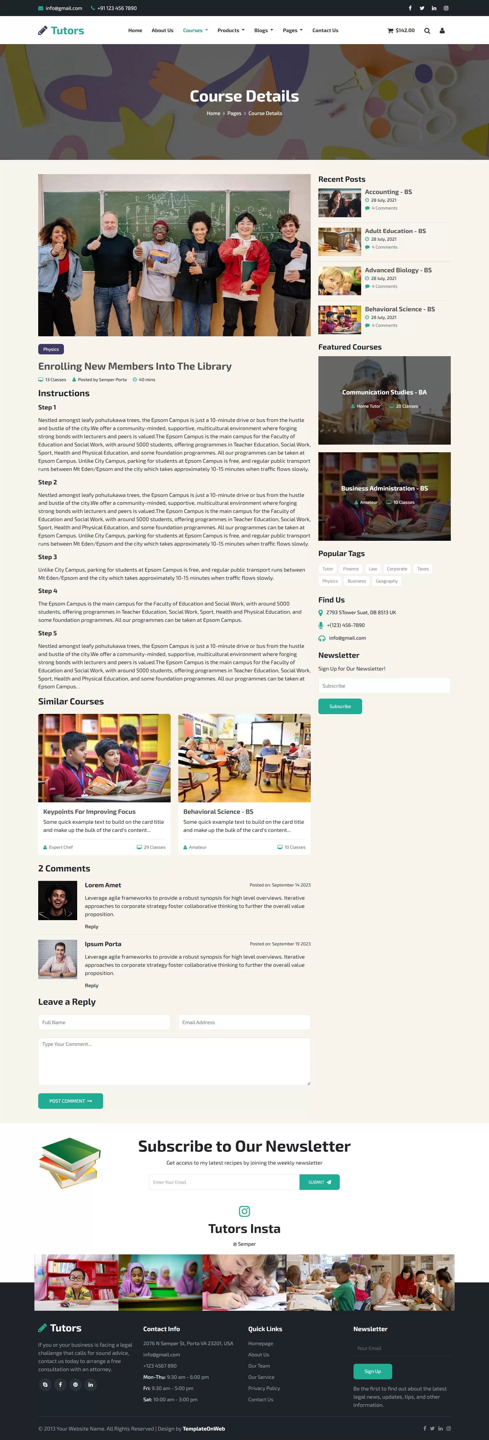 Course details including duration, syllabus, and pricing