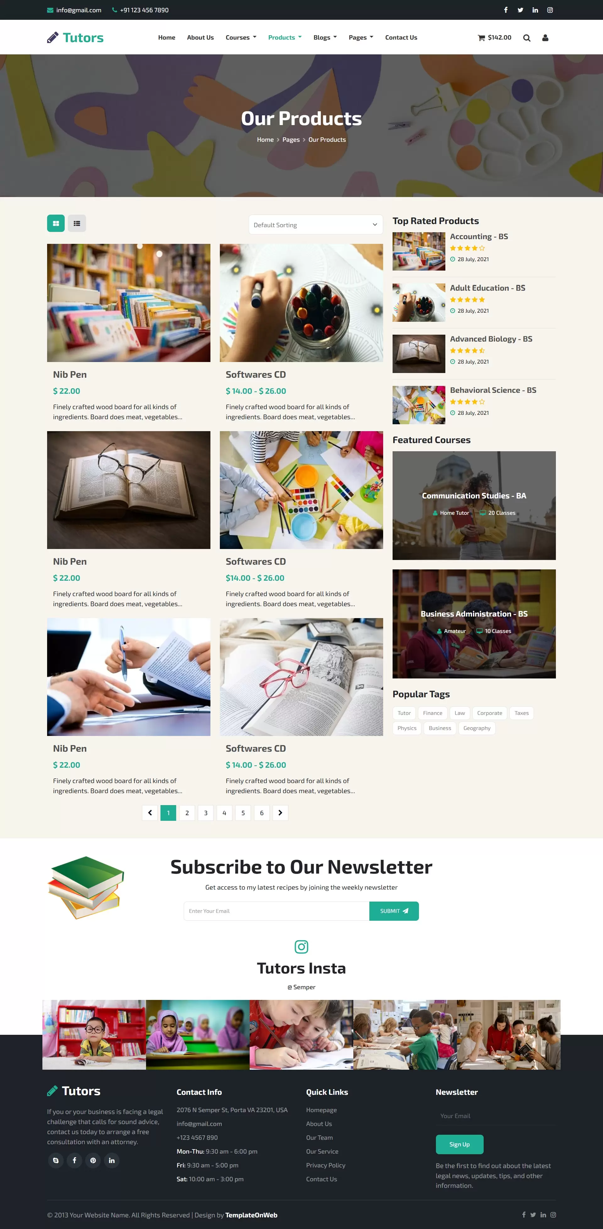 Education products listing like learning materials, study guides, online courses, e-books