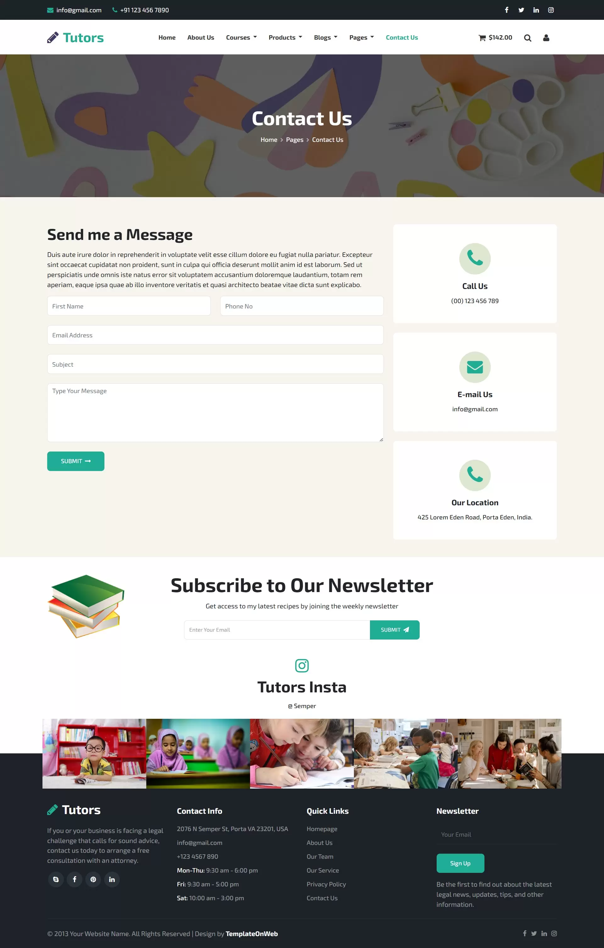 Tutors contact details with student inquiry form