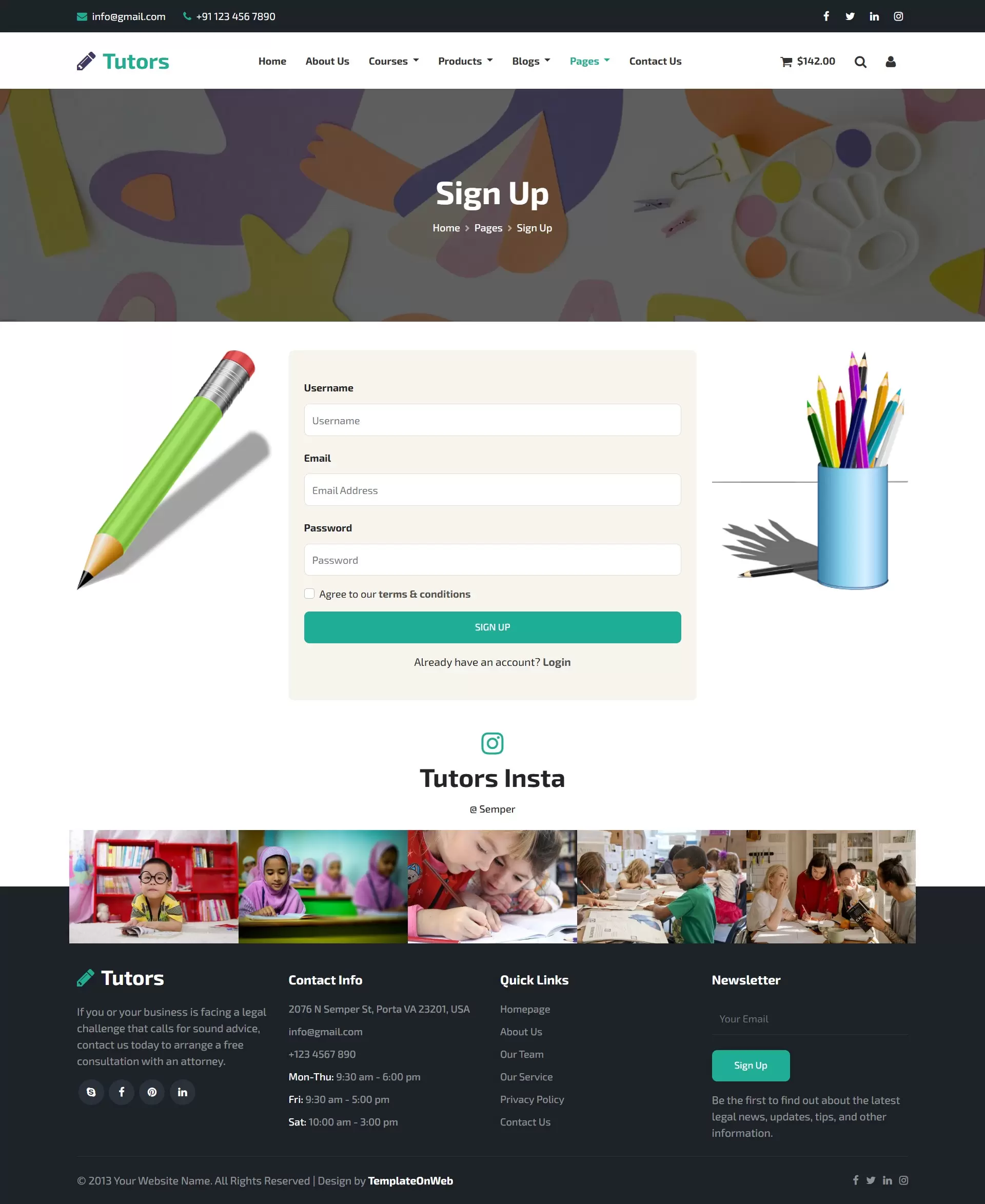Students registration page preview