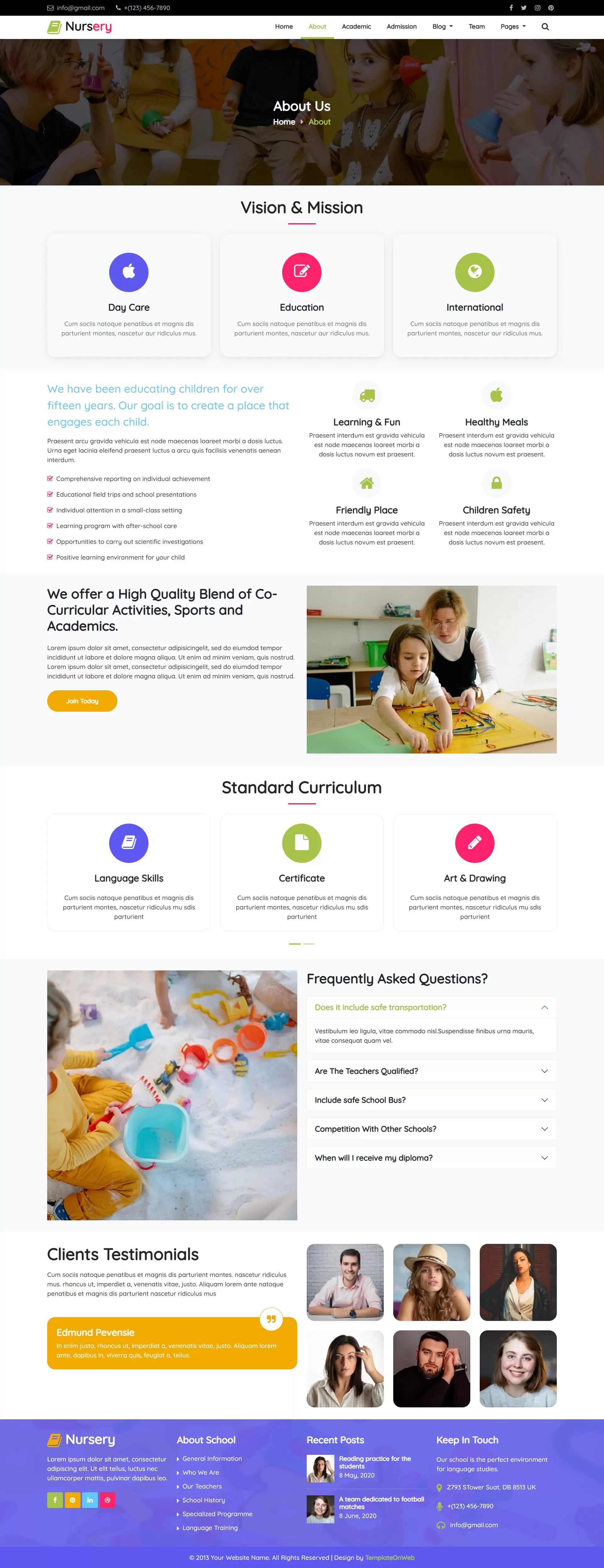 About us page to highlight your mission, and teaching philosophy