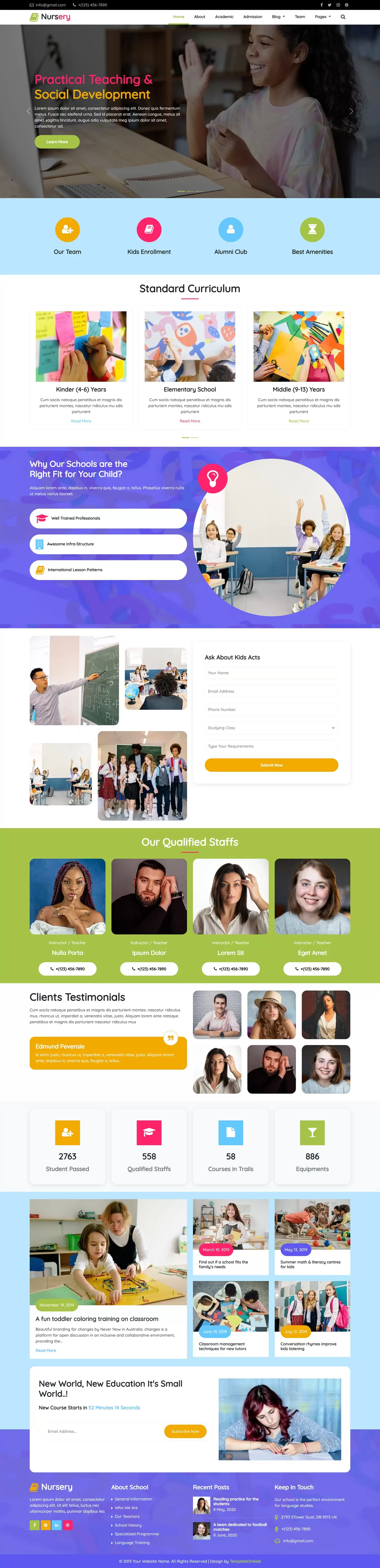 Nursery school website template home page preview