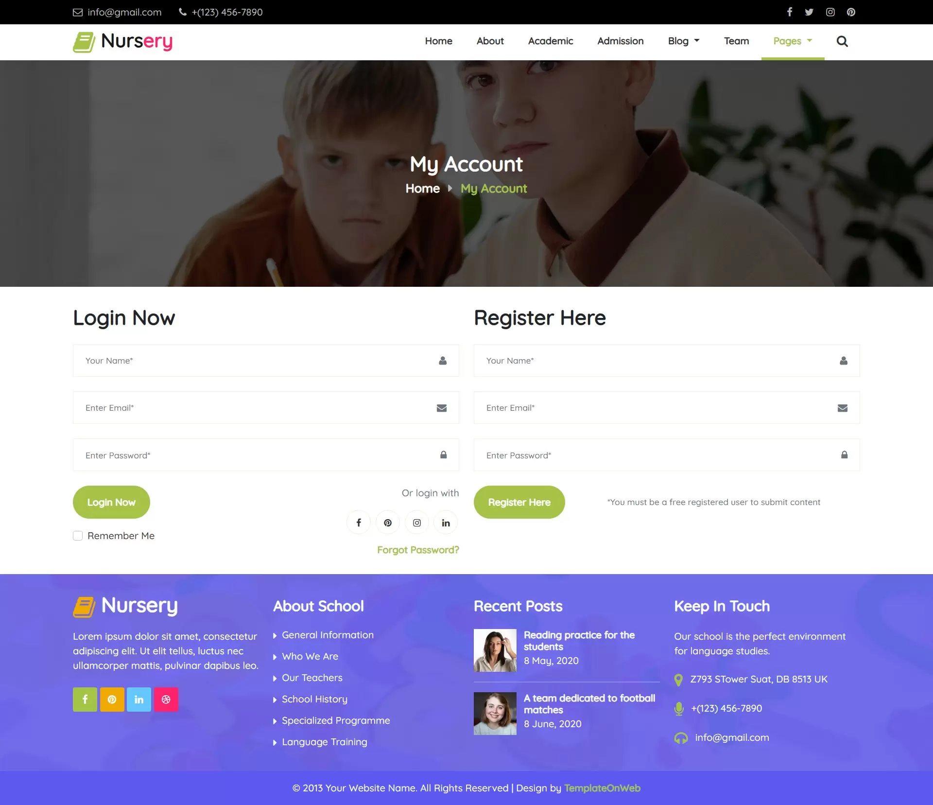 Parents and students login and registration page