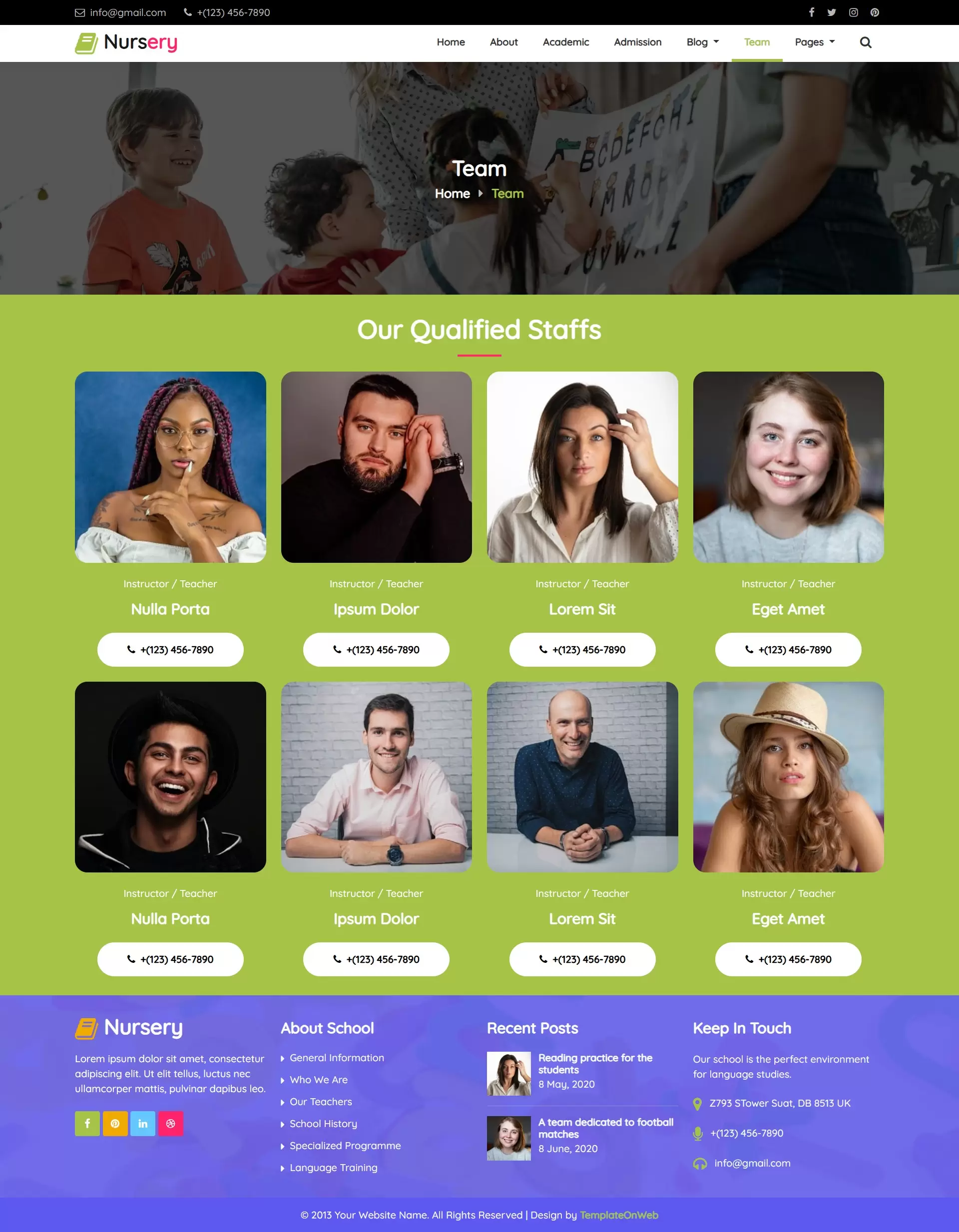 Show teachers team with contact details