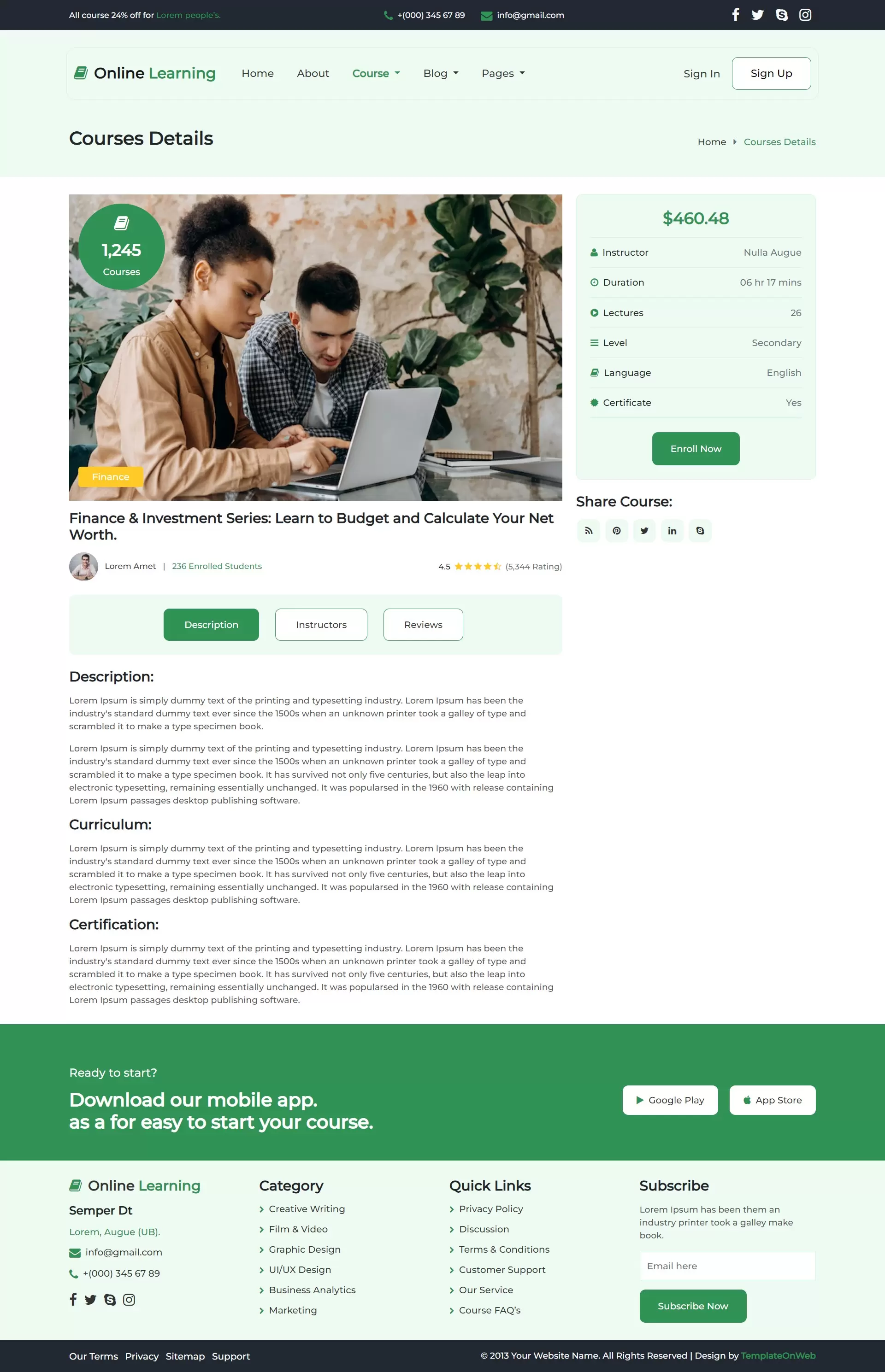 Course description, syllabus, learning objectives, details and student reviews