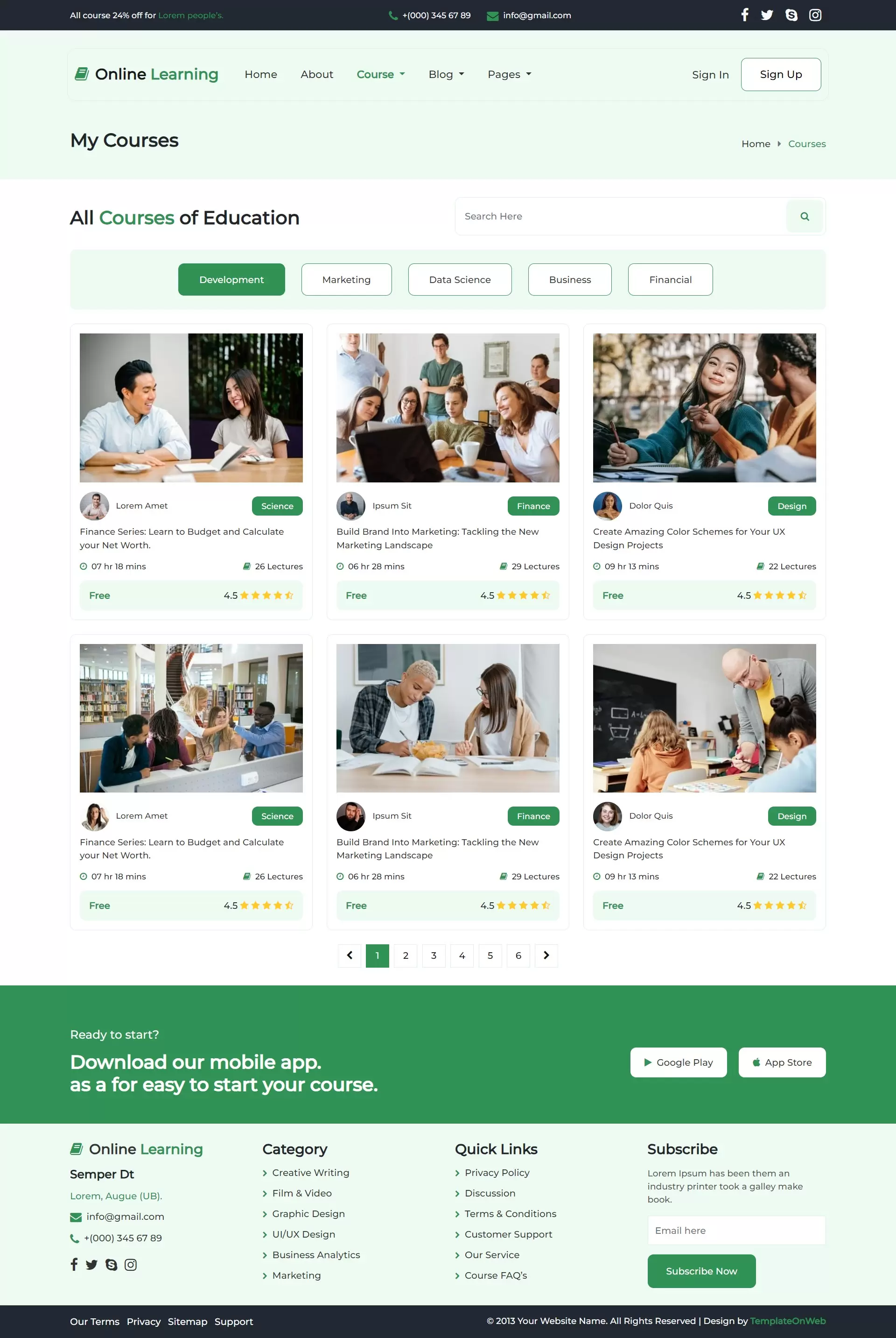 Category wise courses listing with ratings and student enrollments