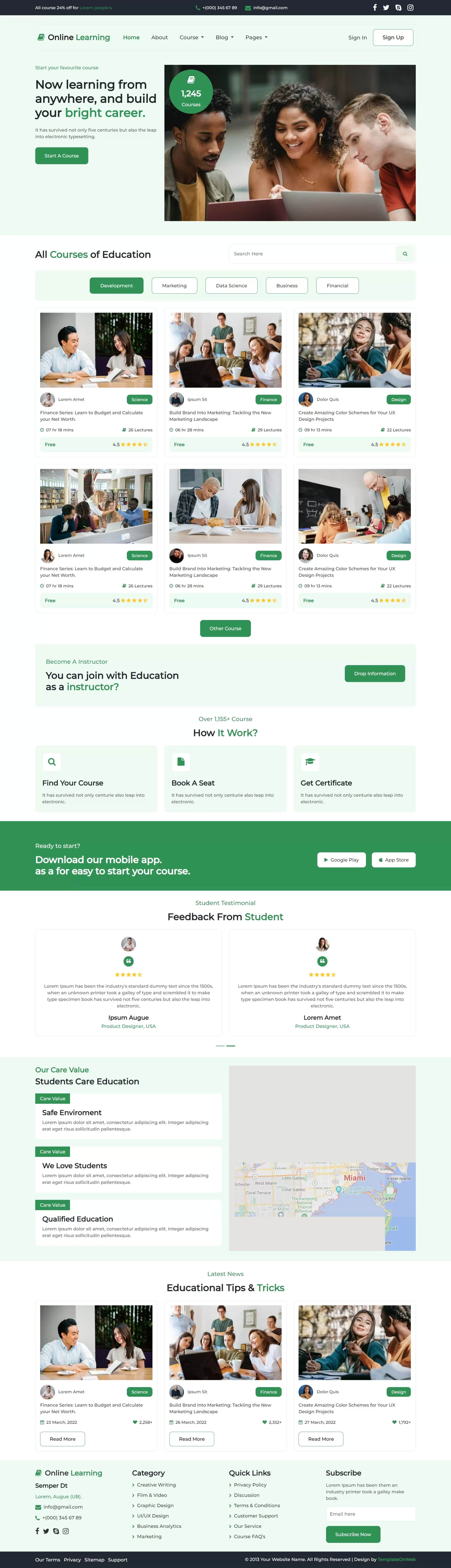 Online learning html template home page preview