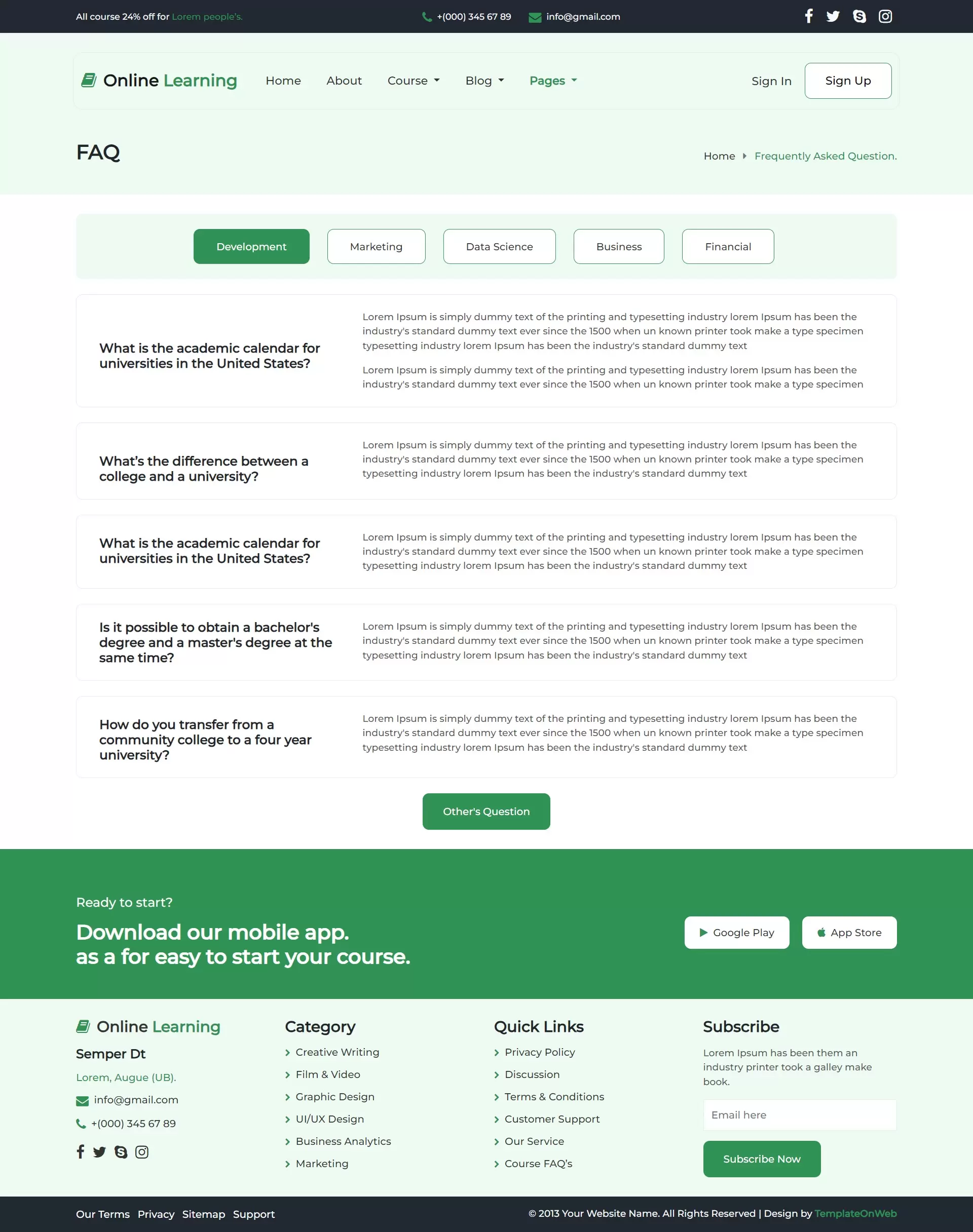 Faqs page to display students common queries