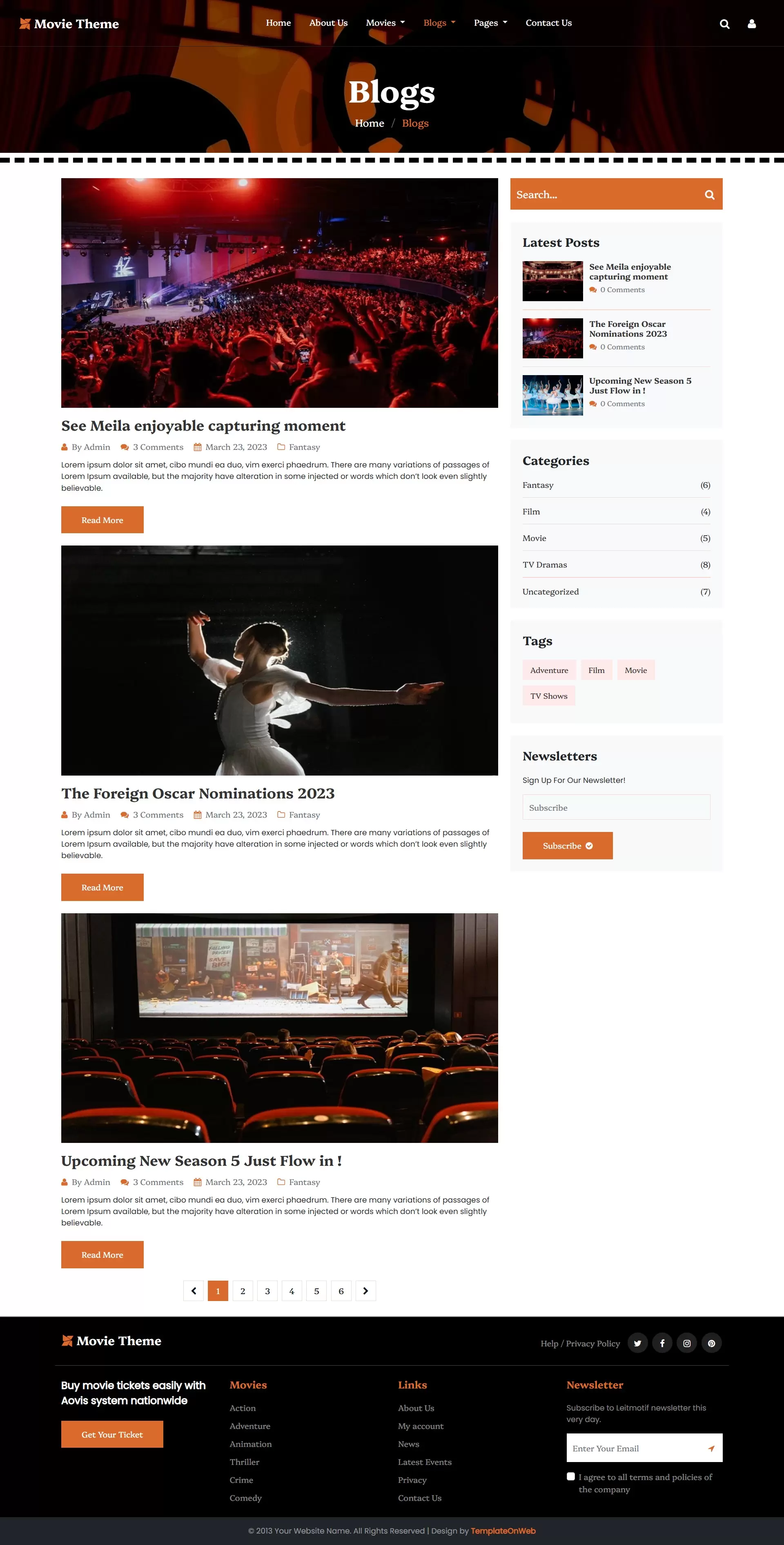 Movie reviews, box office updates blogs listing web page