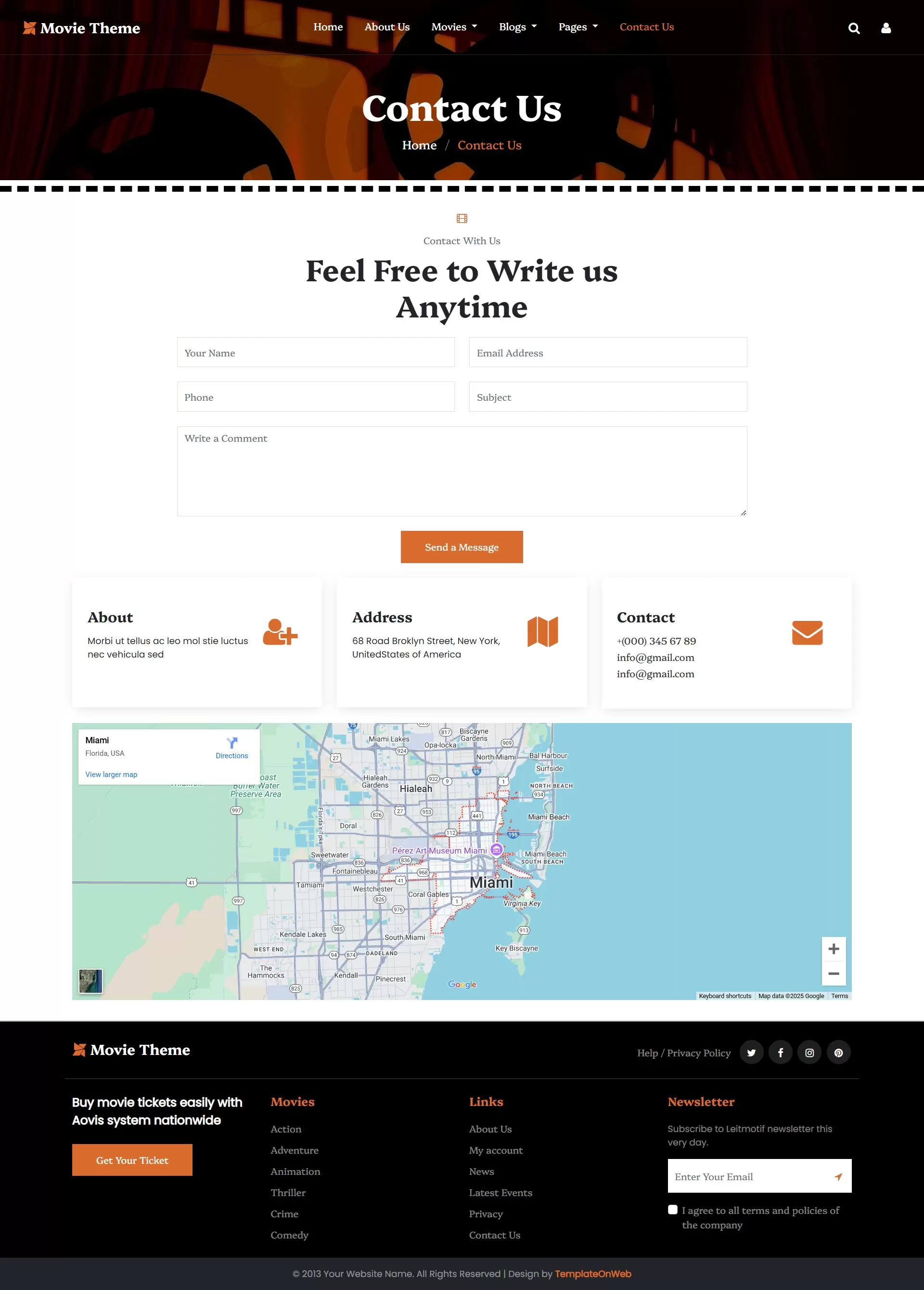 Contact & support page with user inquiry form and email and phone