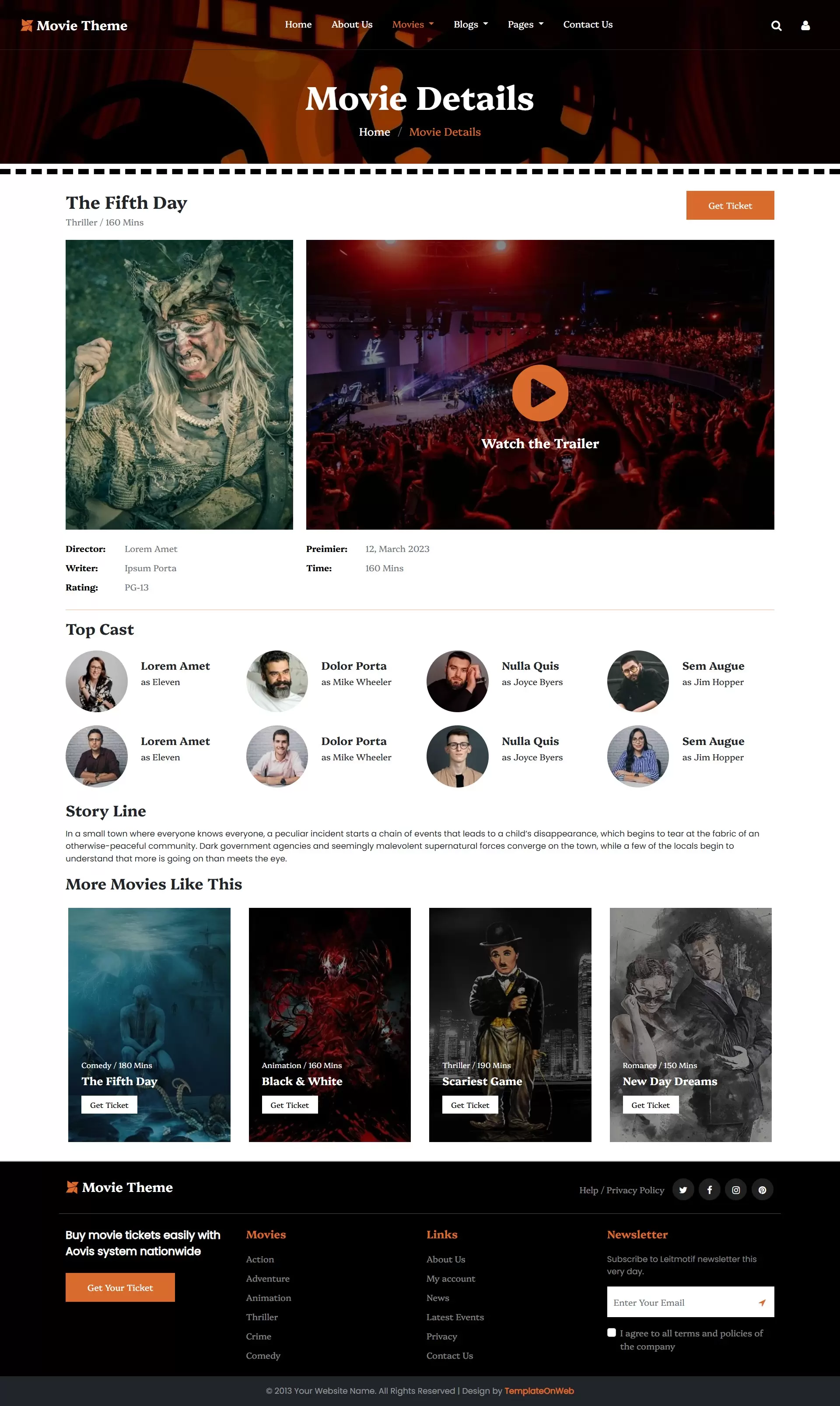 Movie details page to display description like director, writer, ratings, showtime, and casting