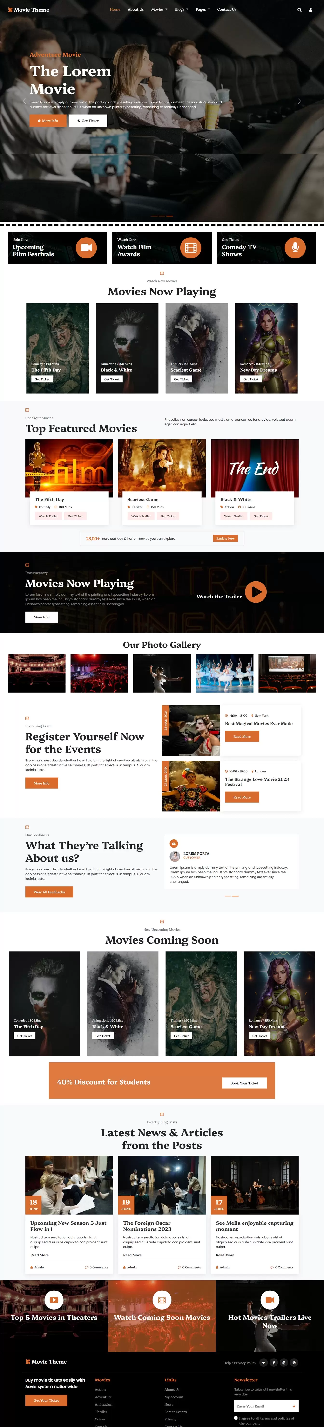 Movie ticket booking website template home page in bootstrap 5