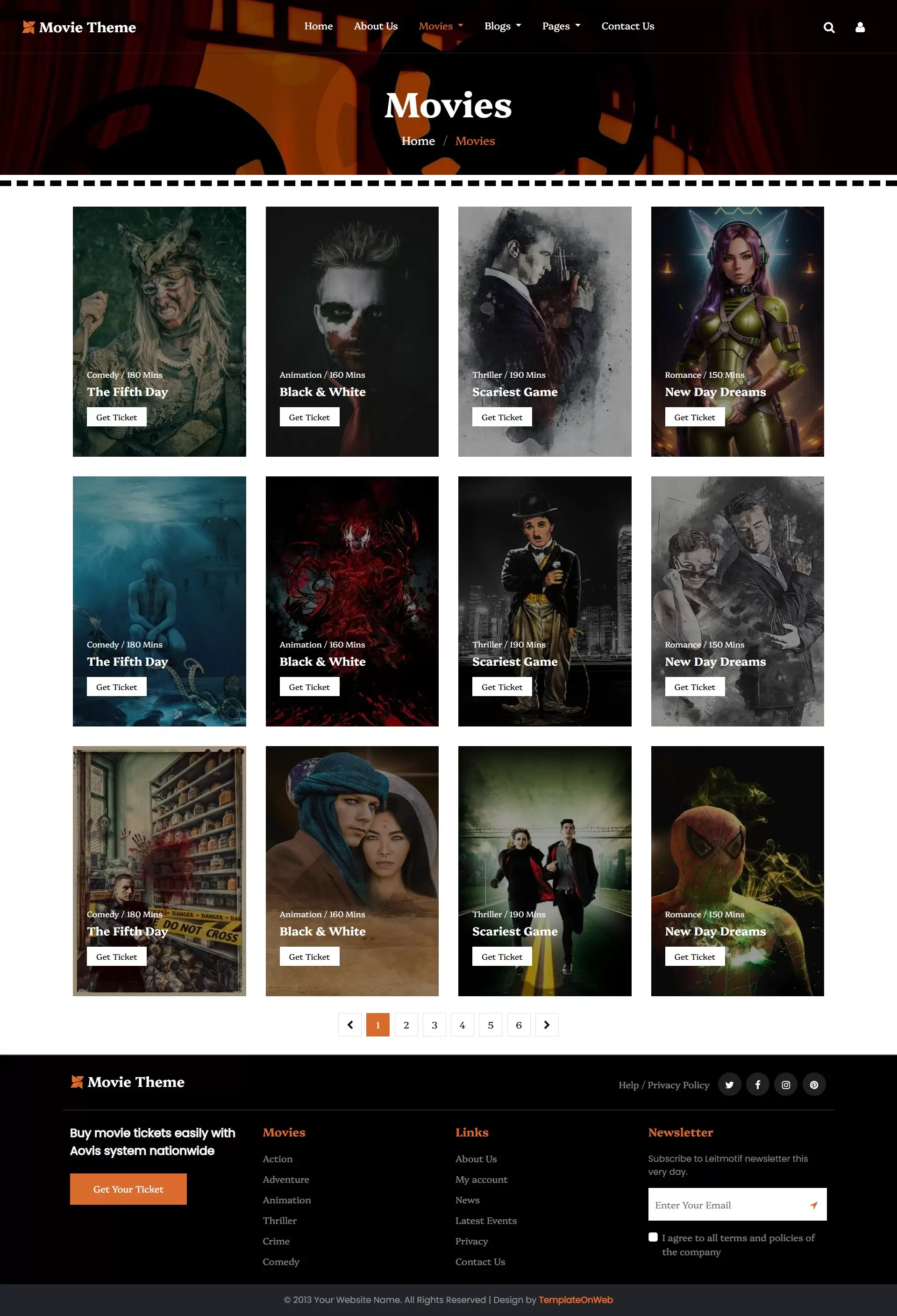 Movie listings page for now showing, coming soon, and trending movies