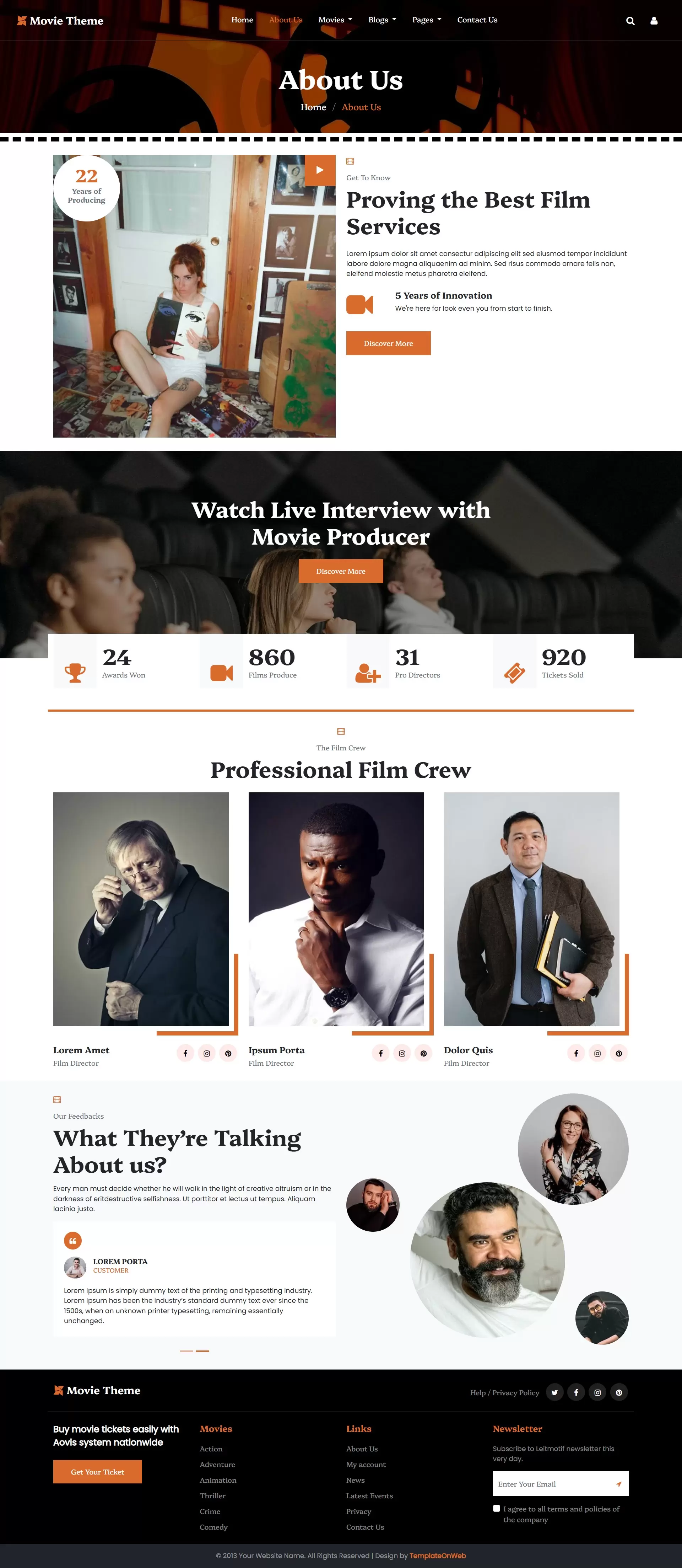 Online movie ticket booking company details responsive html page