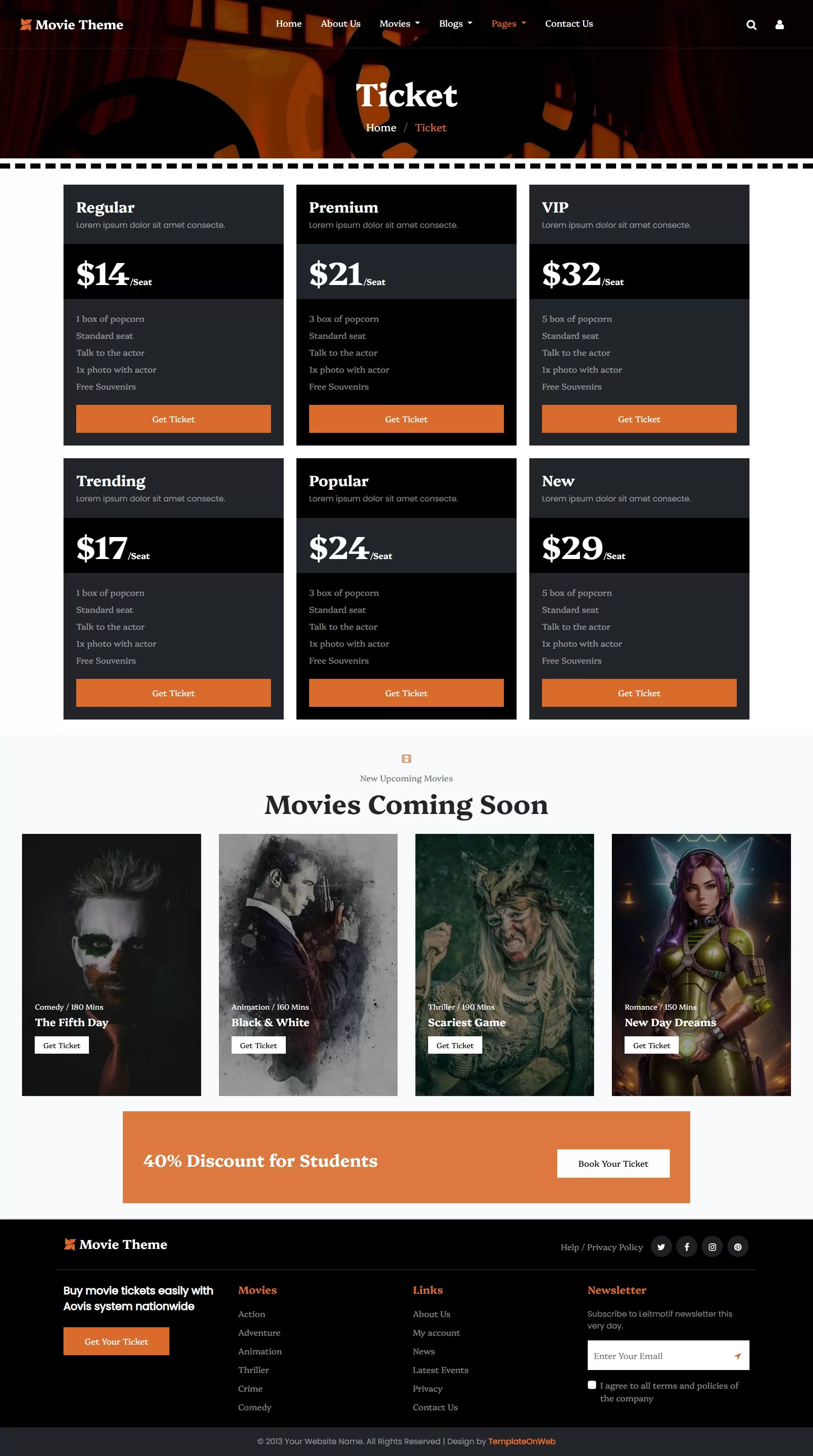 Ticket booking plans details and upcomming movies listing