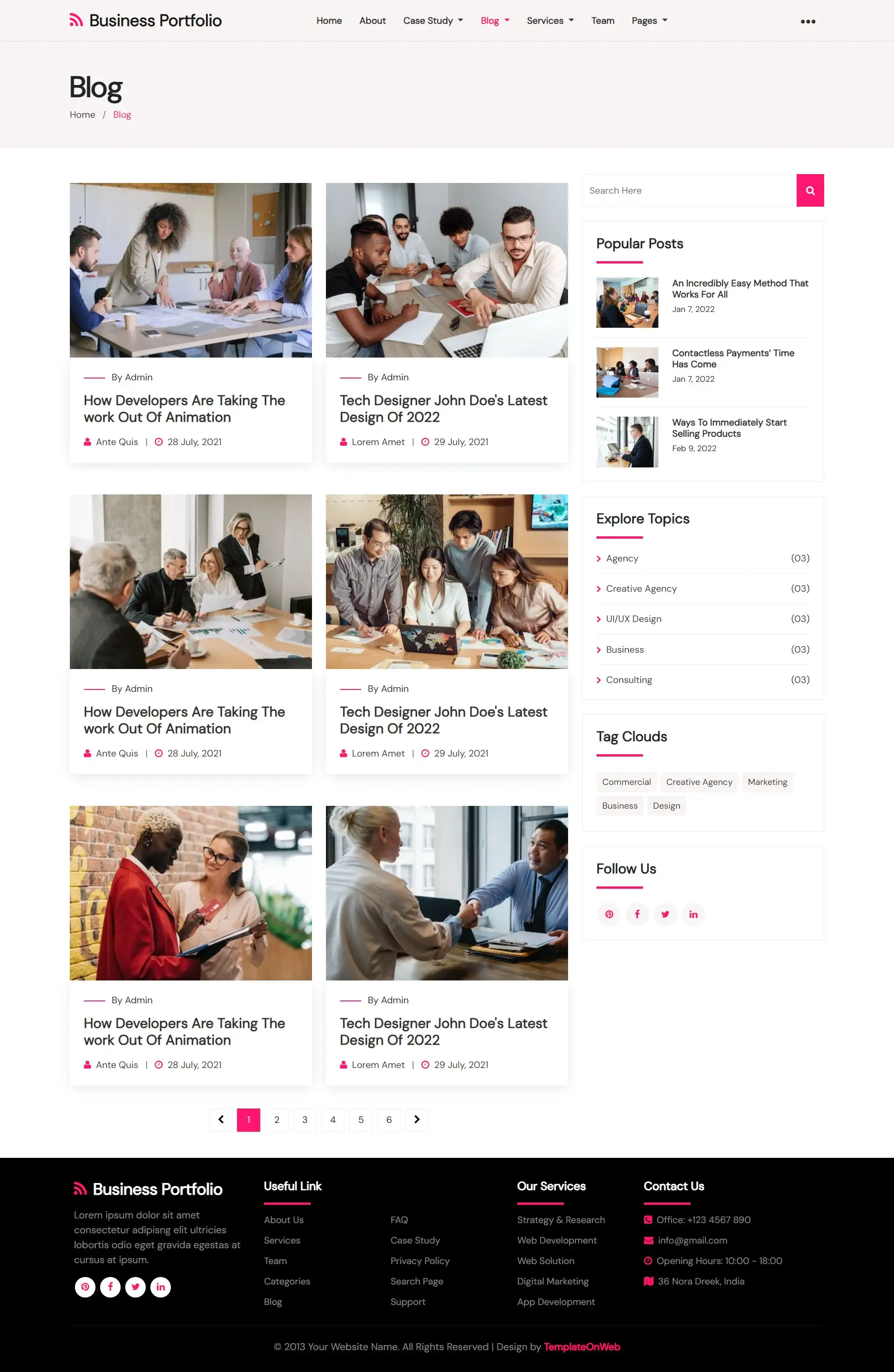 Blogs web page for business portfolio maker