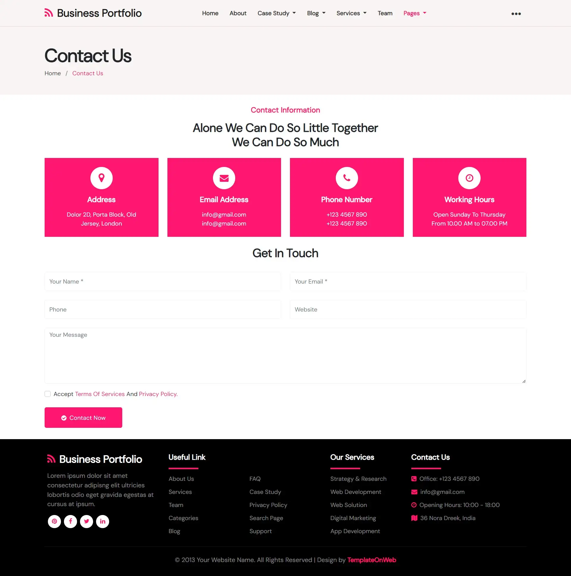 Business portfolio company address details page in html