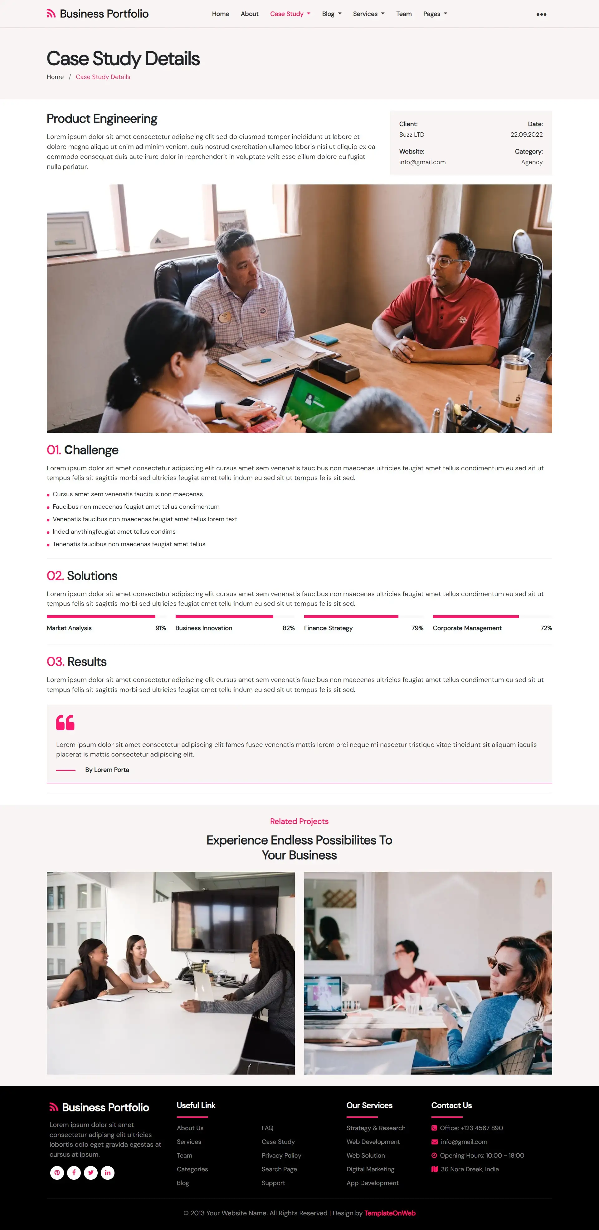 Organization portfolio case study details web page layout