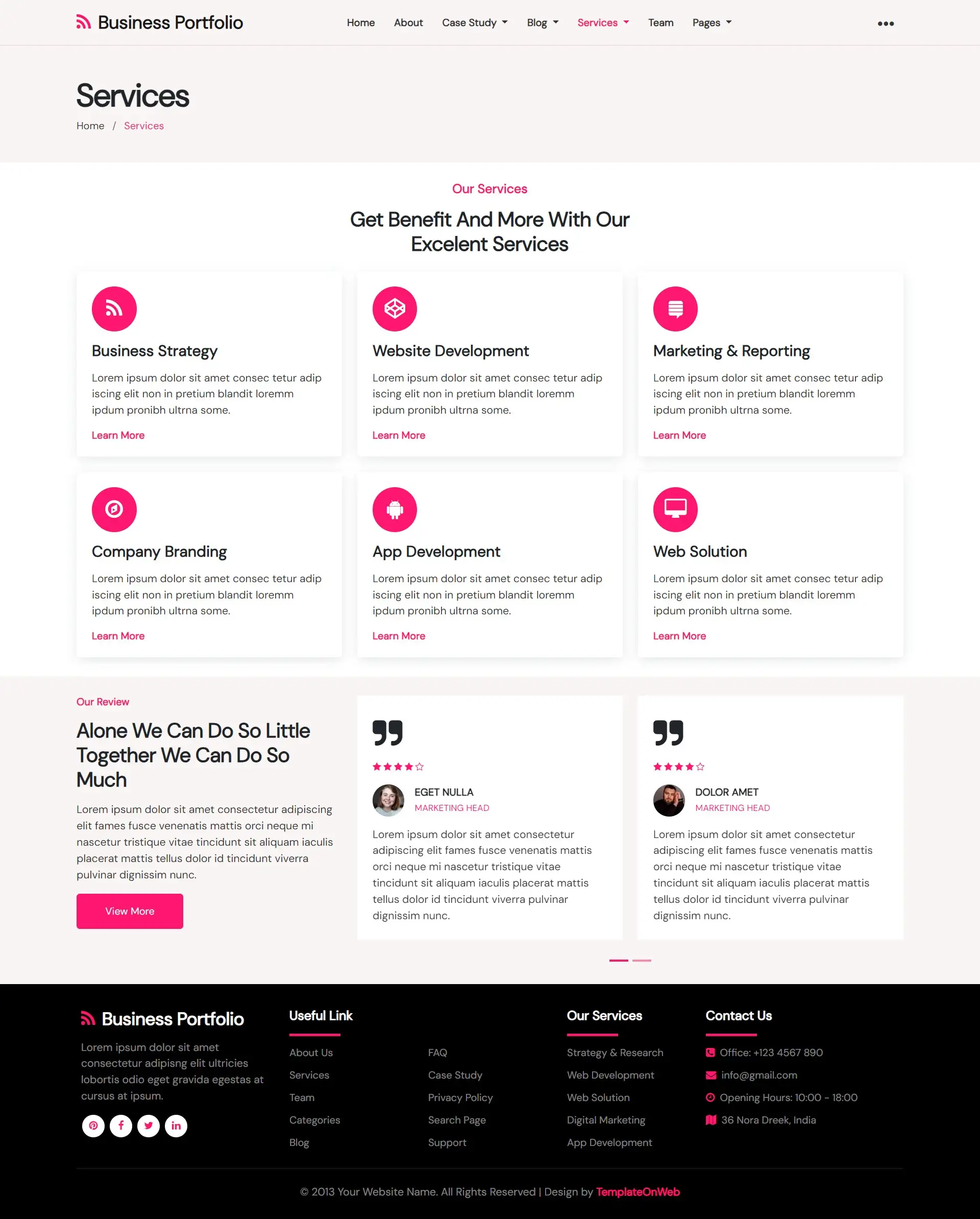 Portfolio management services page web design