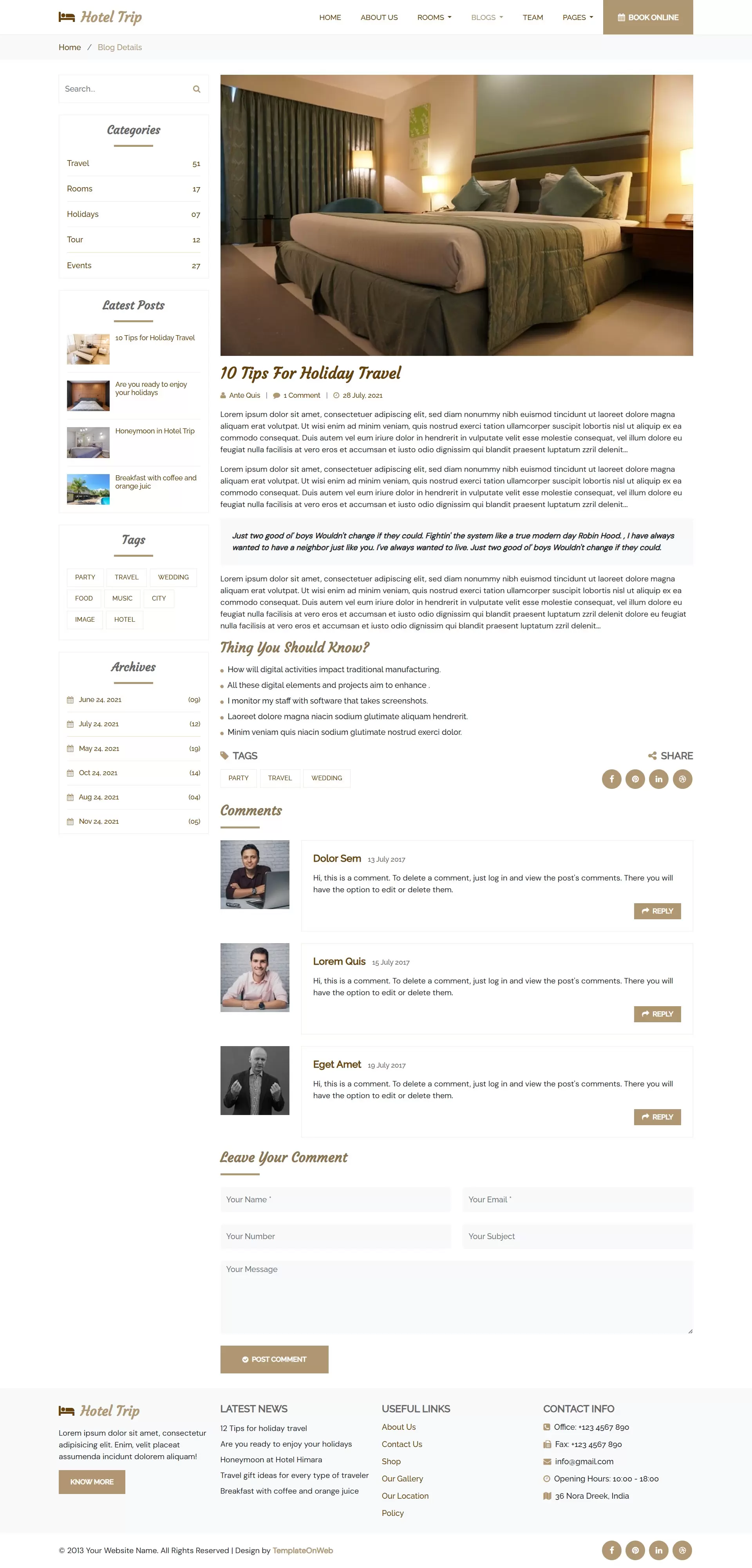 Hotel and travel blog details with guests reviews and comments