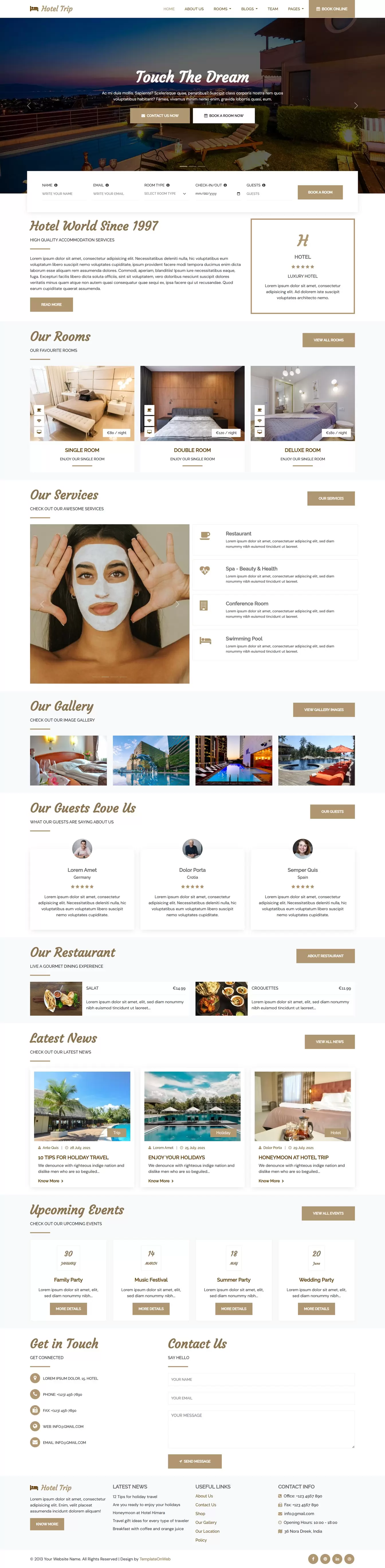 Hotel website design template home page preview