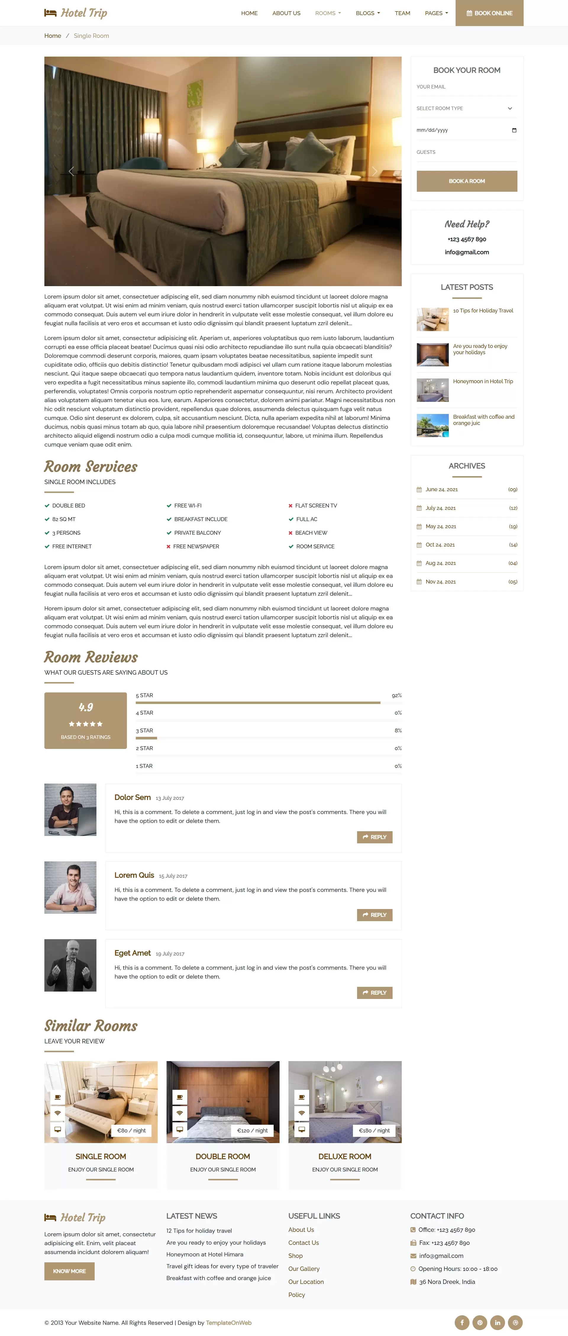 Spacious and elegant hotel room details, modern amenities, and booking options