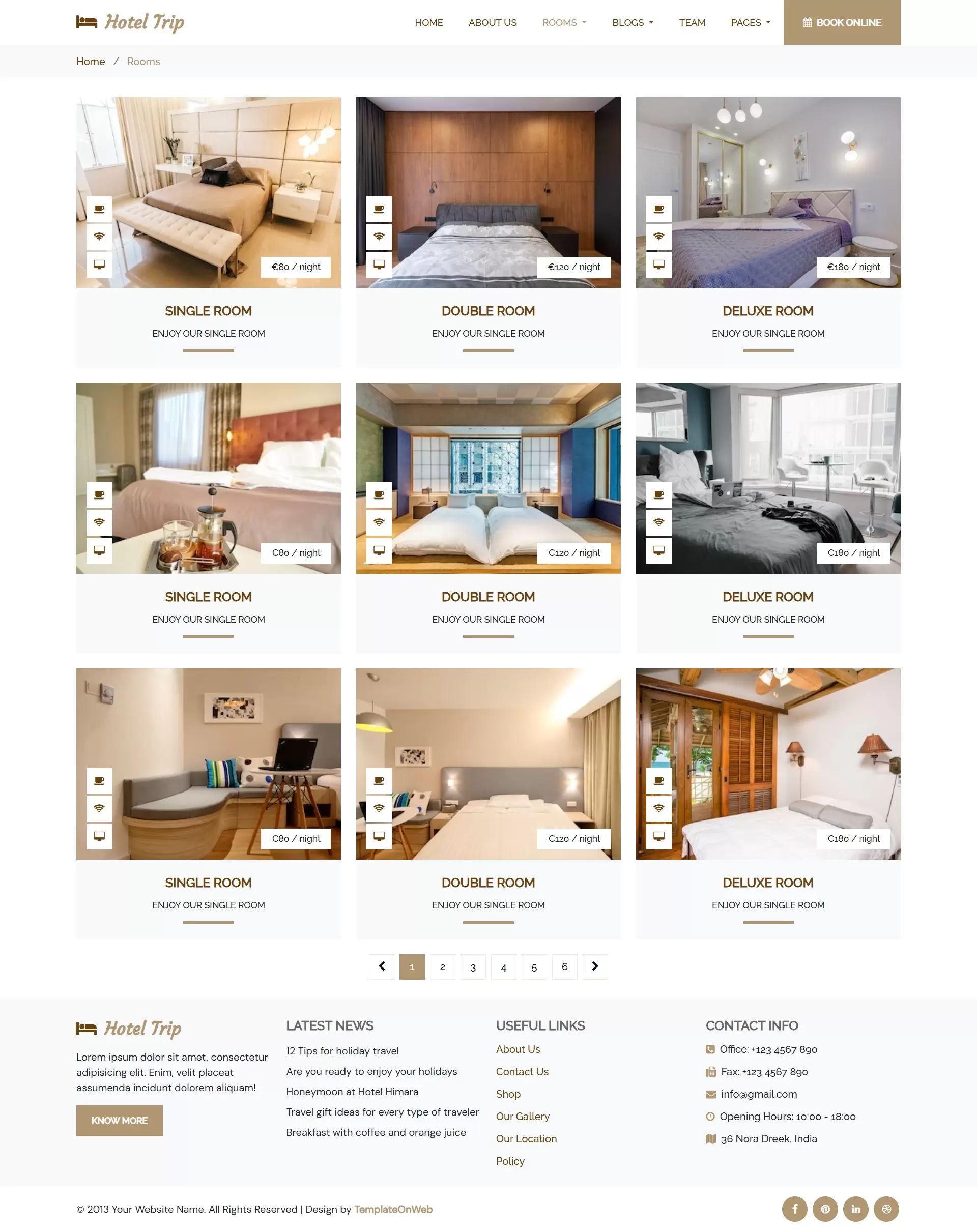 Hotel rooms listing with reviews and pricing