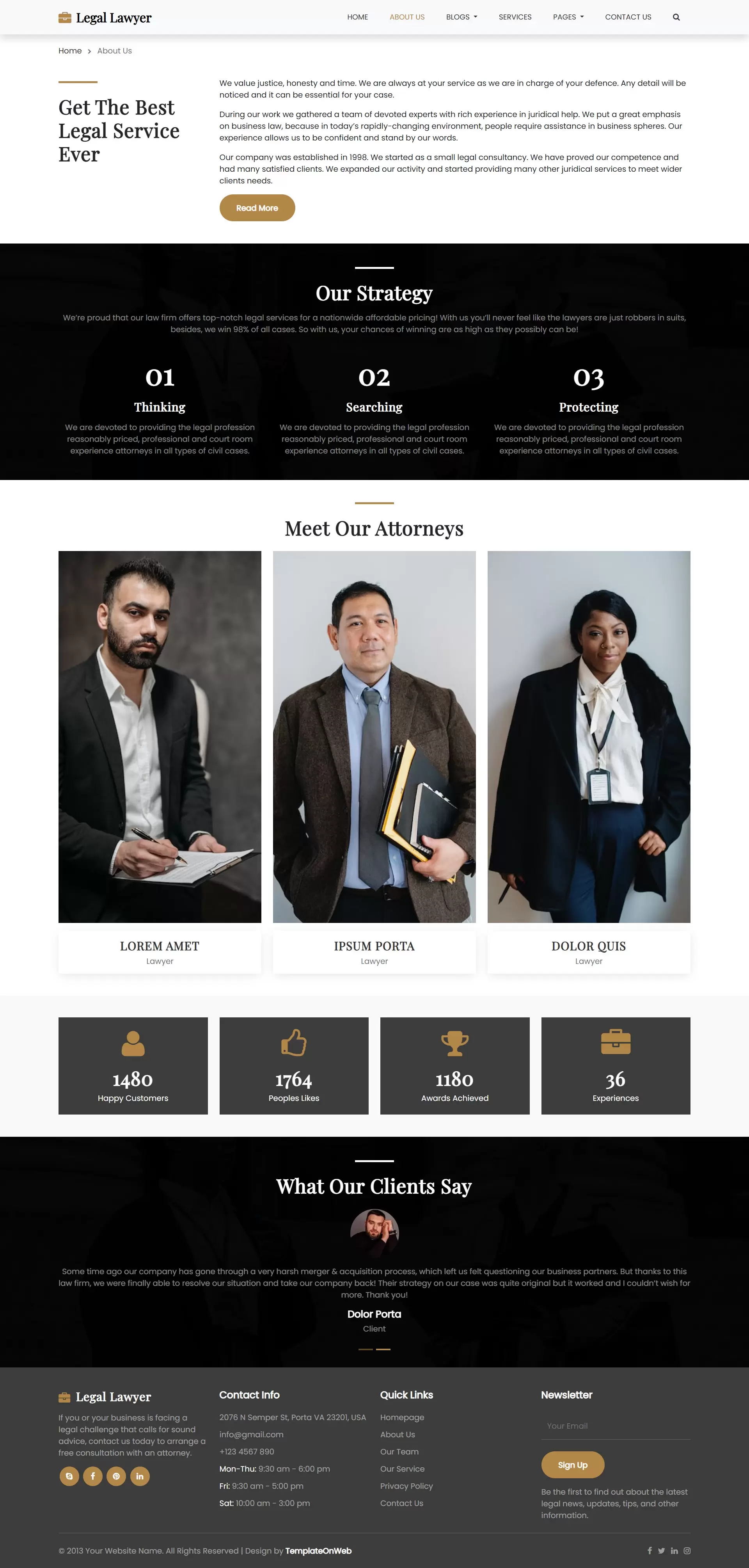 Experienced attorney profile section in lawyer website template