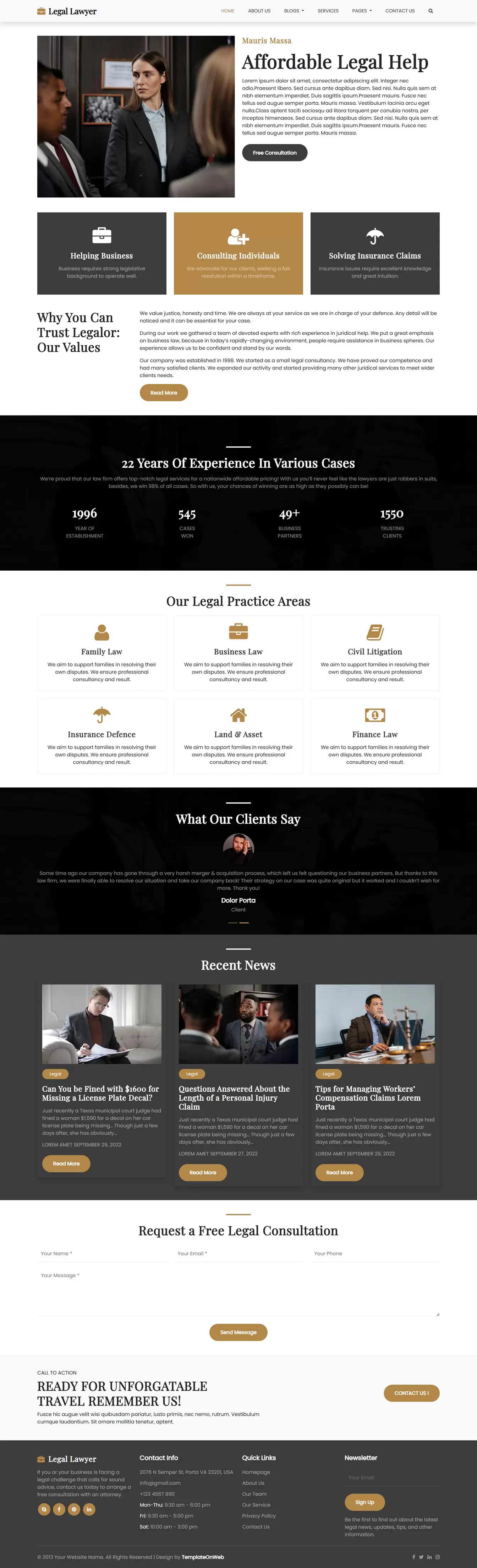 Lawyer website template home page designed in bootstrap5