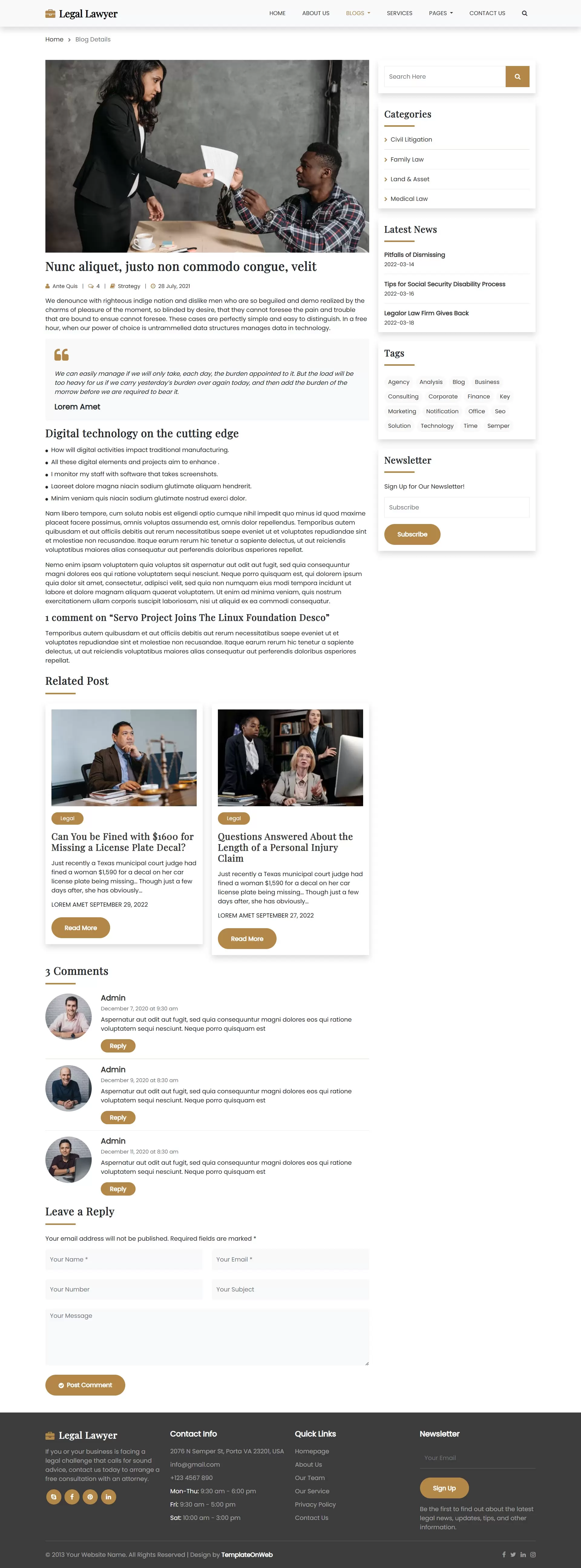 Display blog details for legal articles, case studies, and law updates