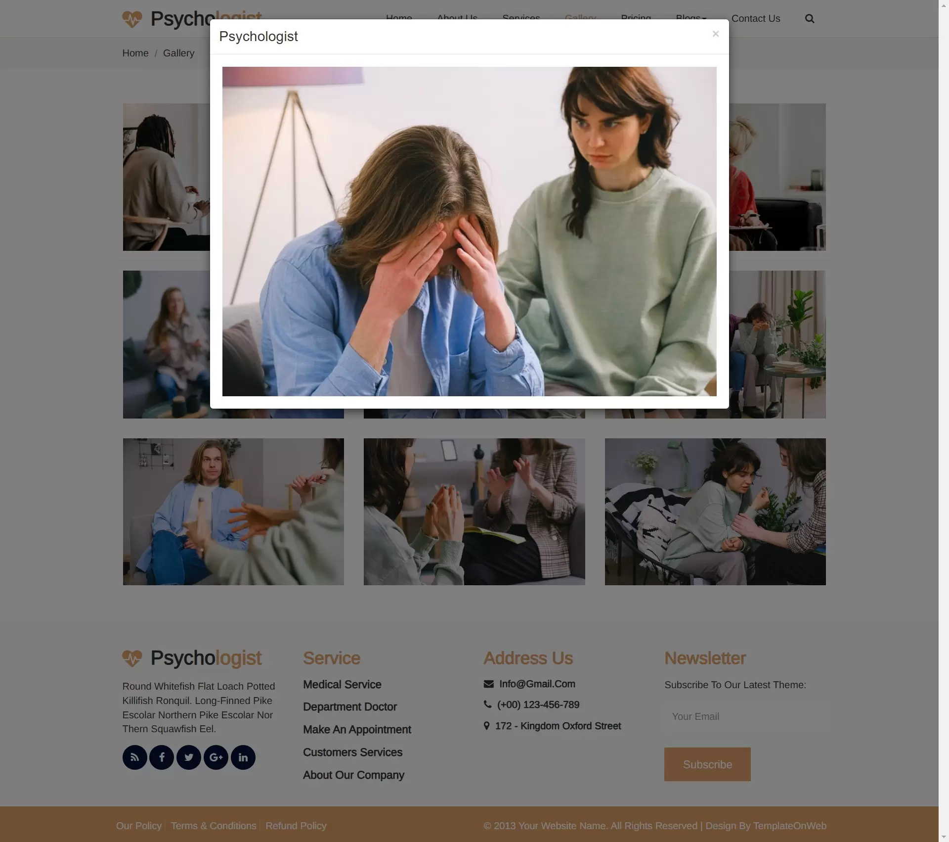 Gallery page to visually represent the therapy environment