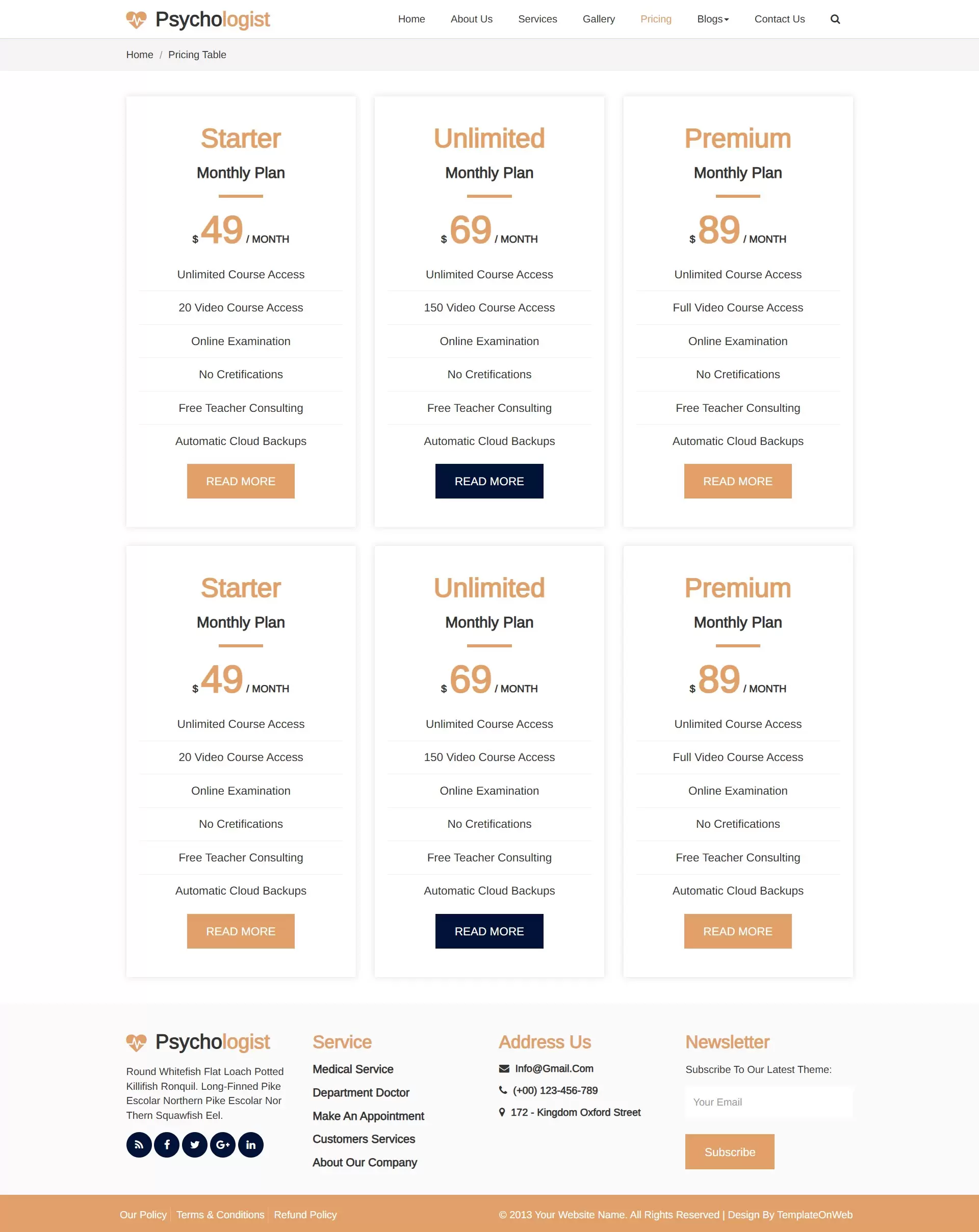 Showcase consultation and therapy fees and plans