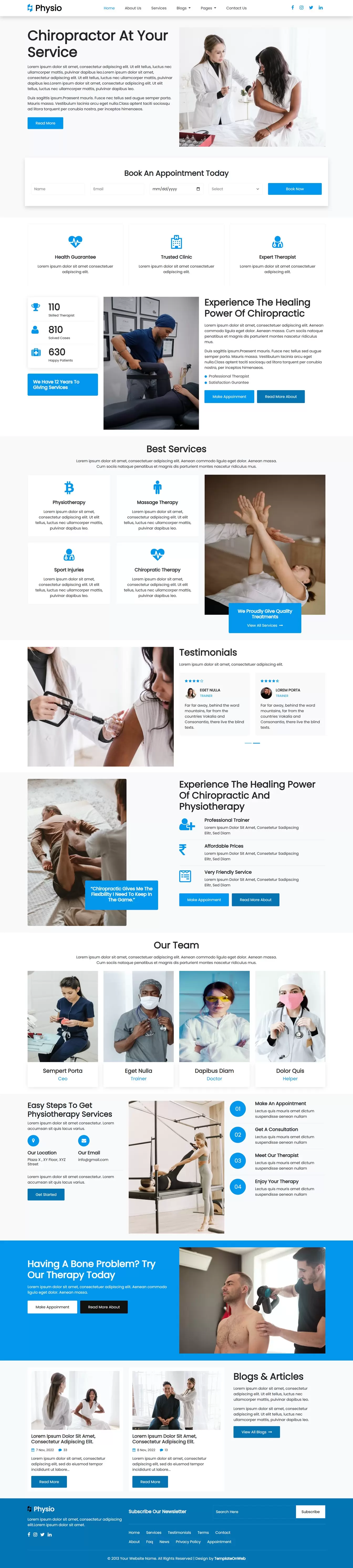 Physiotherapist website template home page layout preview