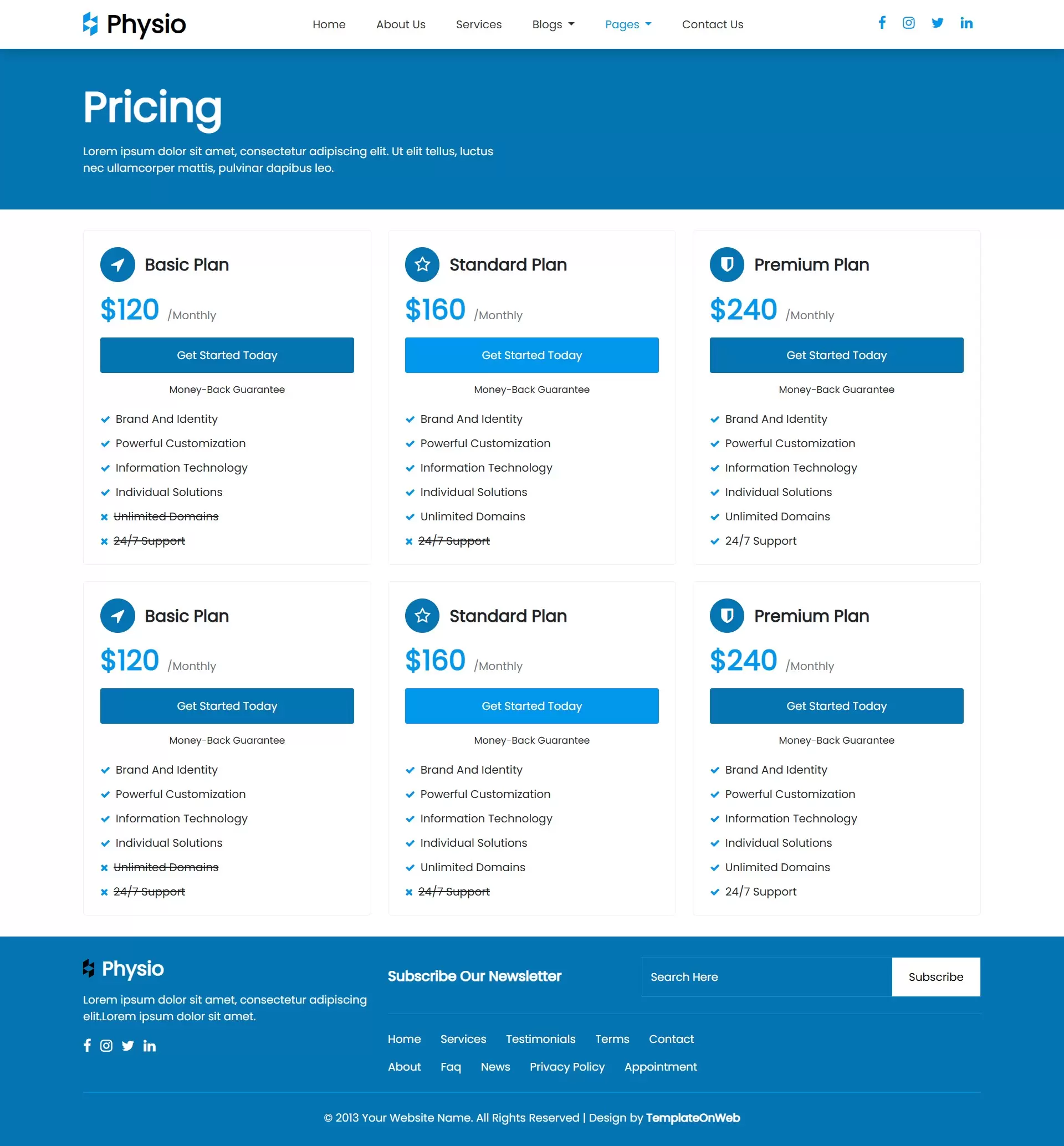 Pricing page for different treatments fees and therapy session plans
