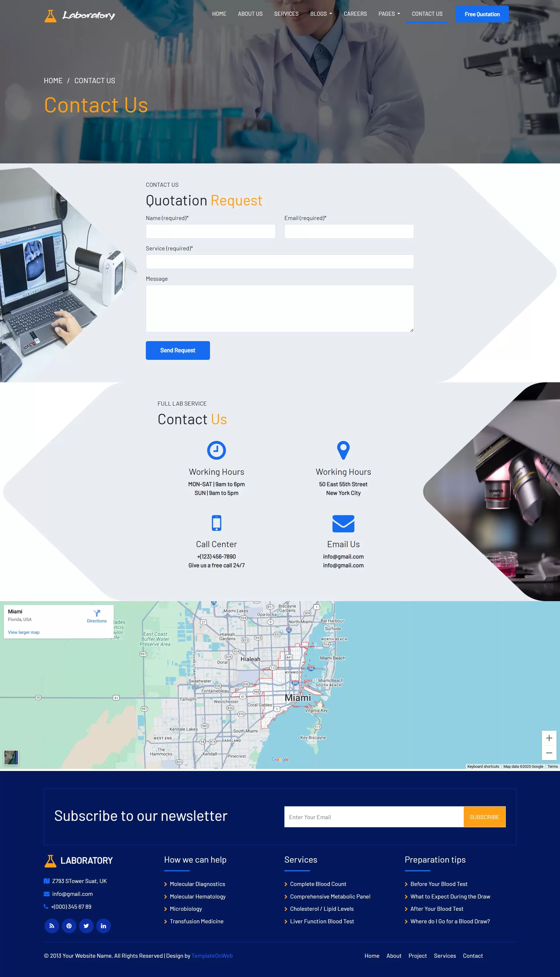 Contact Us Page – Inquiry form, address, phone, email, and Google Maps integration