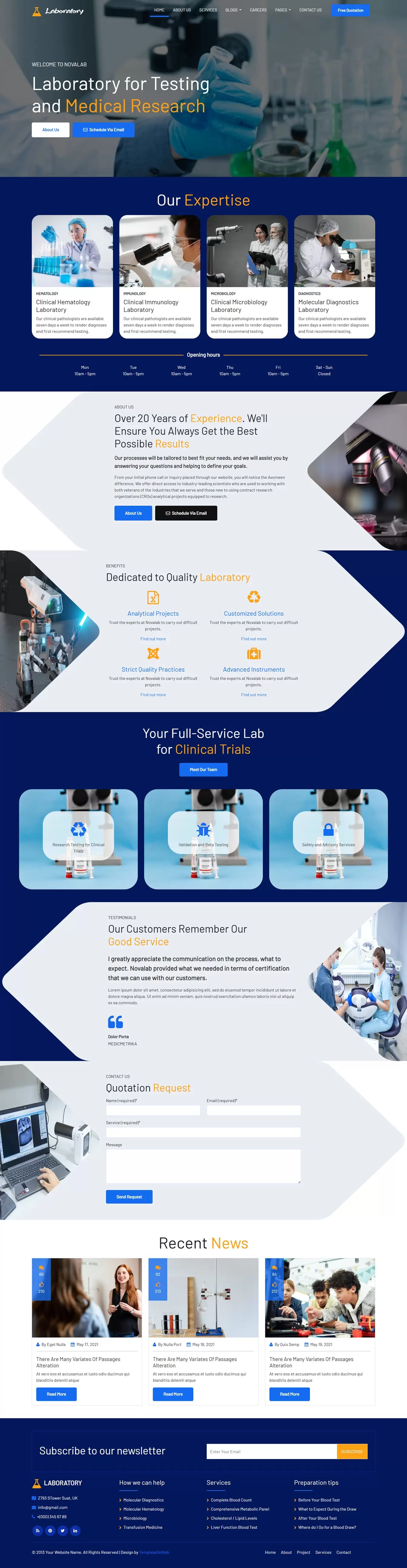Laboratory website template home page preview