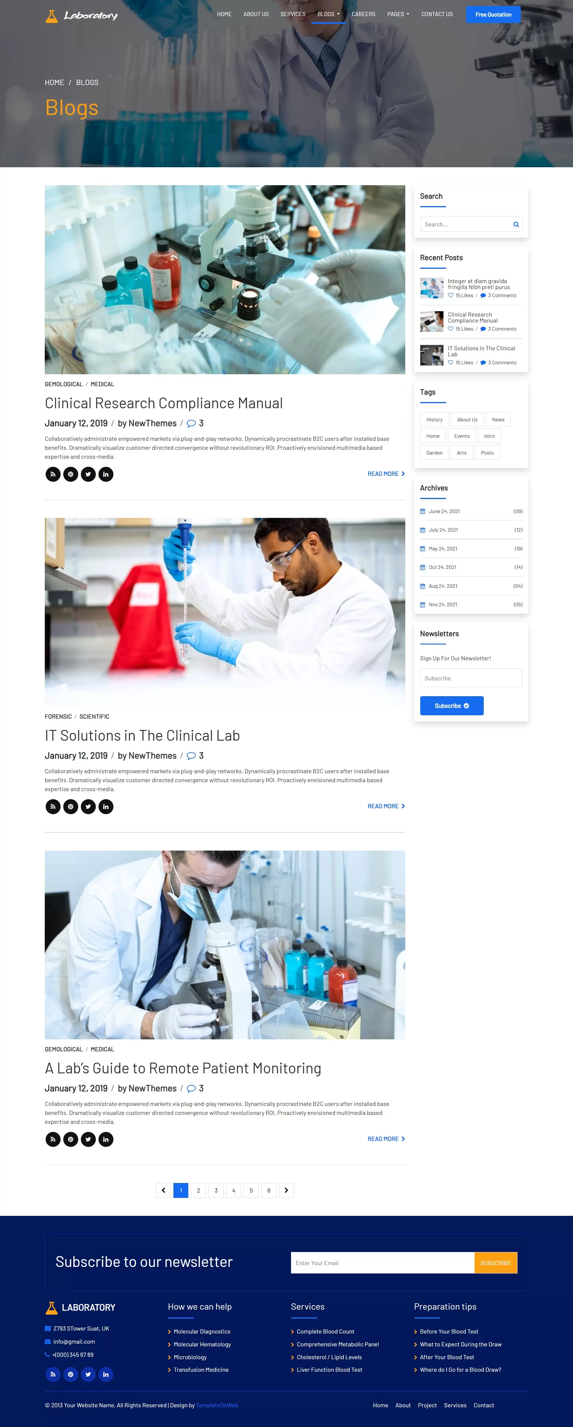 Blogs page to share updates on breakthroughs, seminars, and conferences