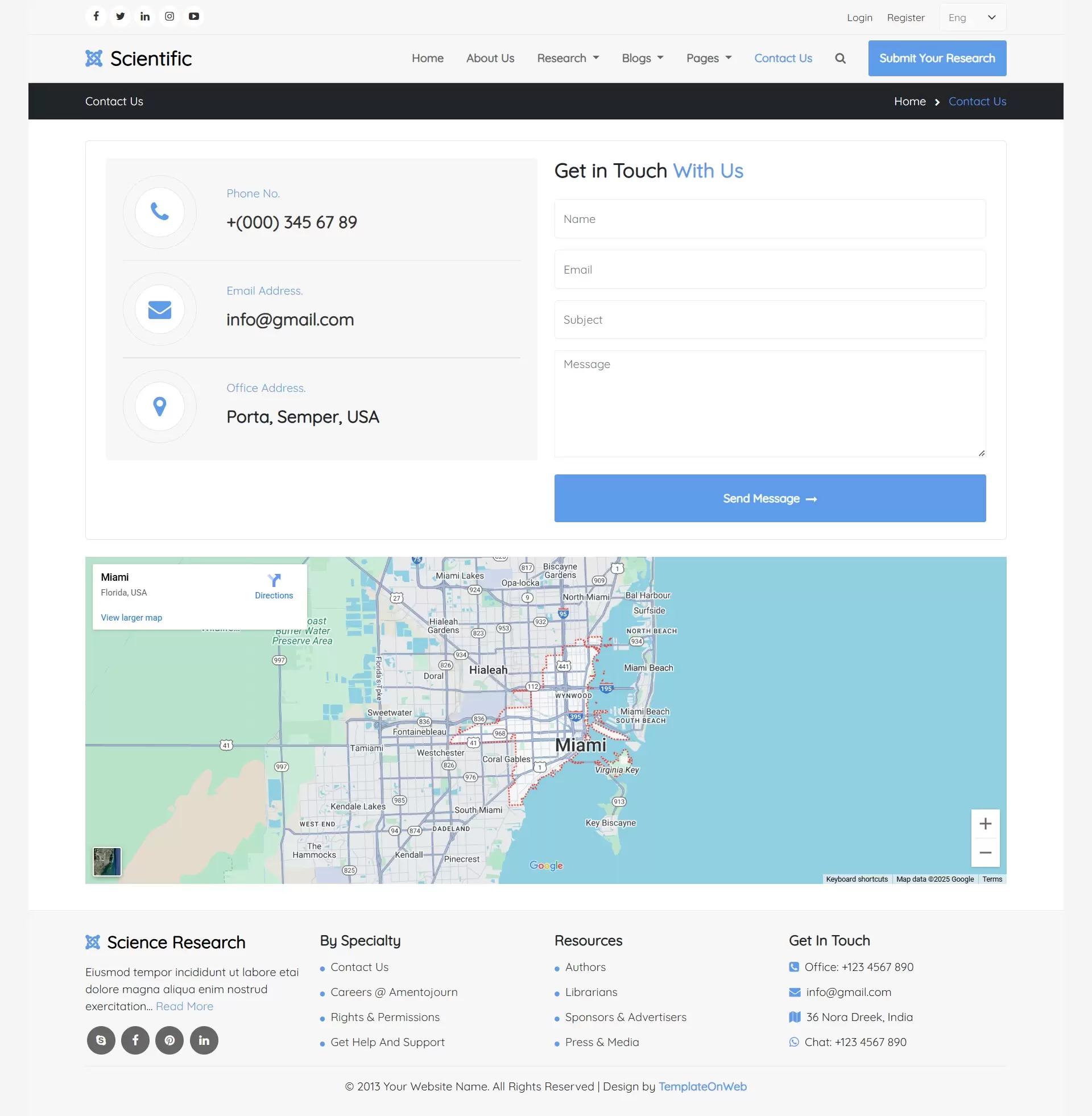 Contact form for inquiries, collaborations, and partnership with contact details
