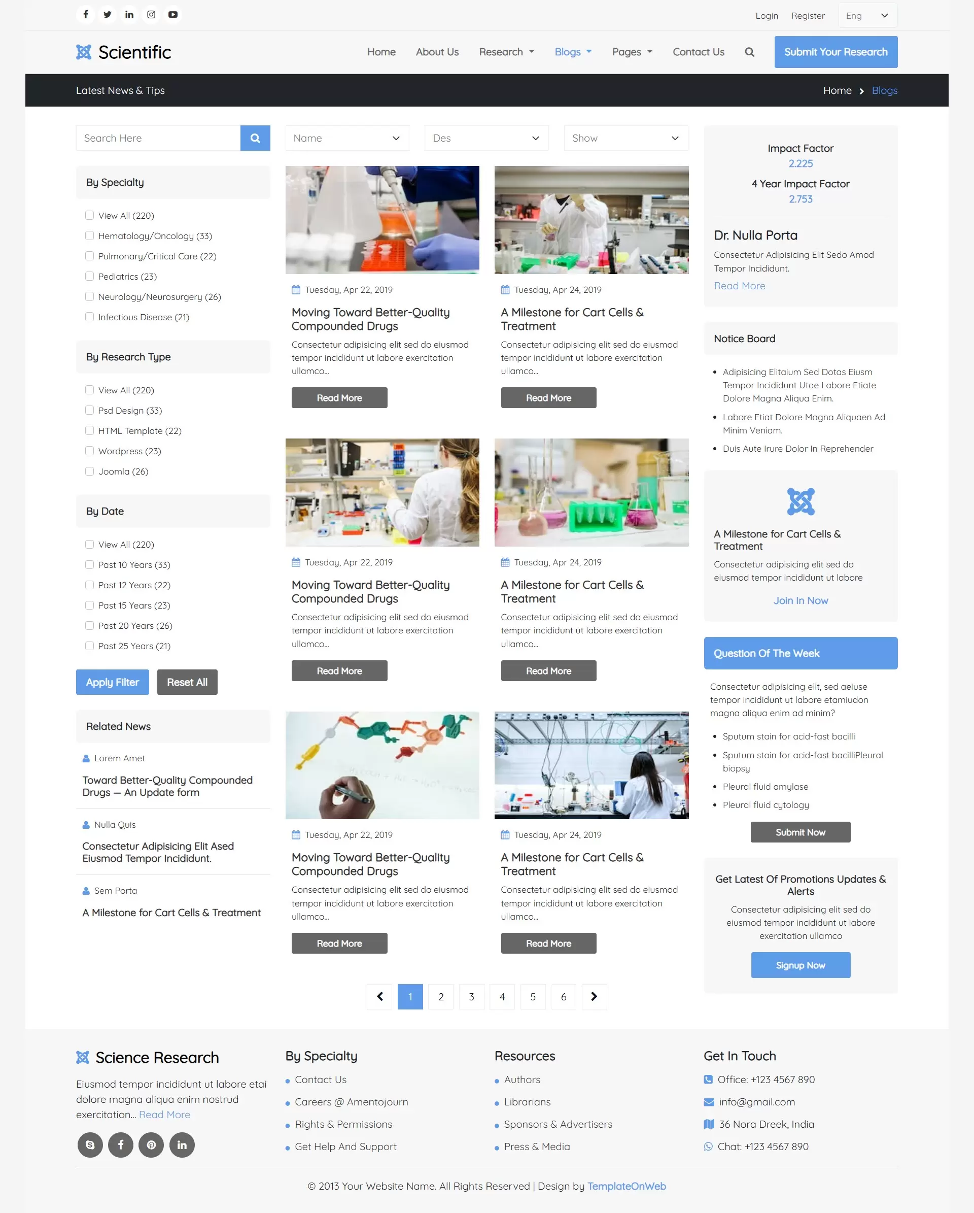 Blog & research articles listing in bootstrap framework grid