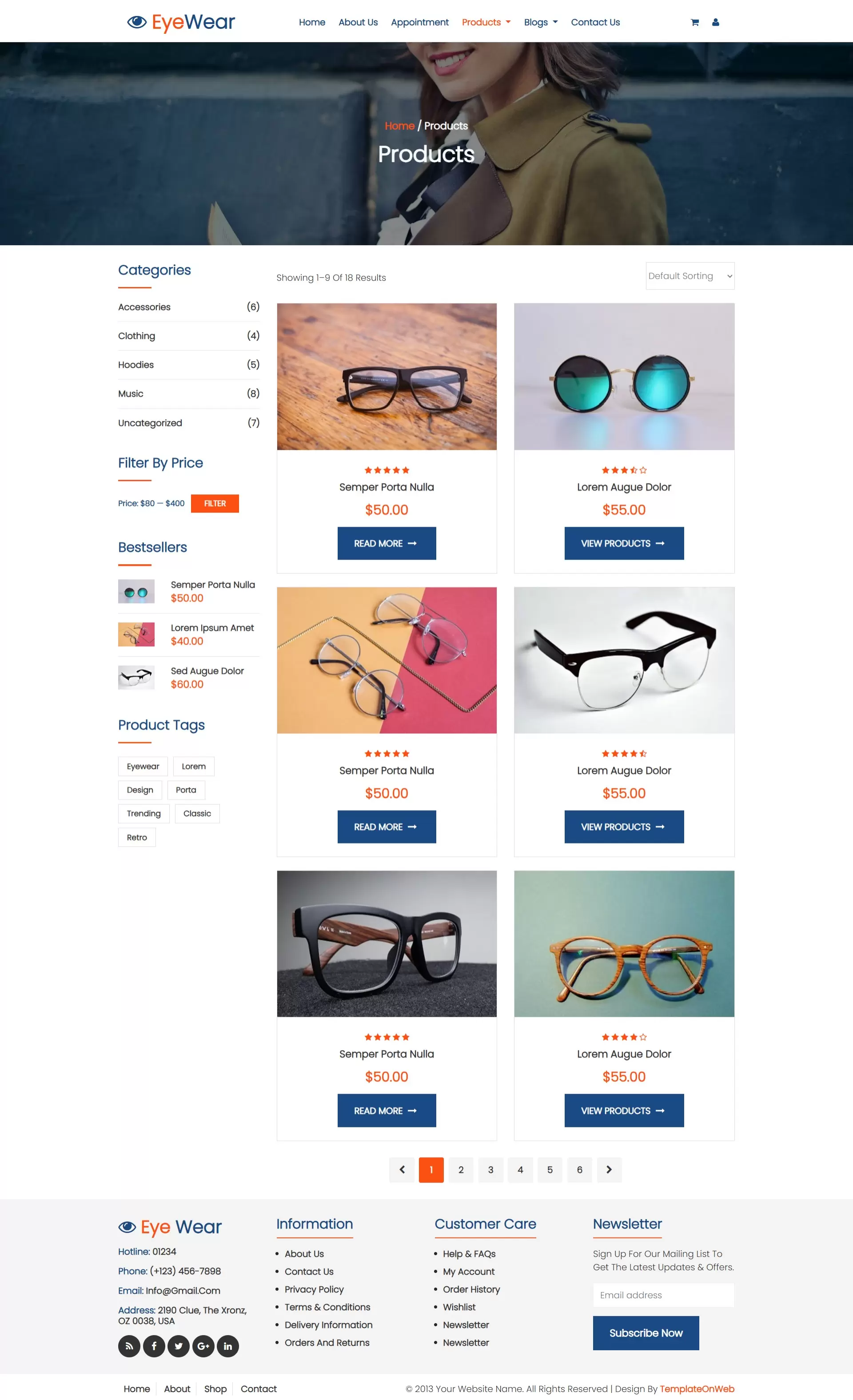 Product Catalog – Display different styles of eyeglasses with categories for men, women, and kids