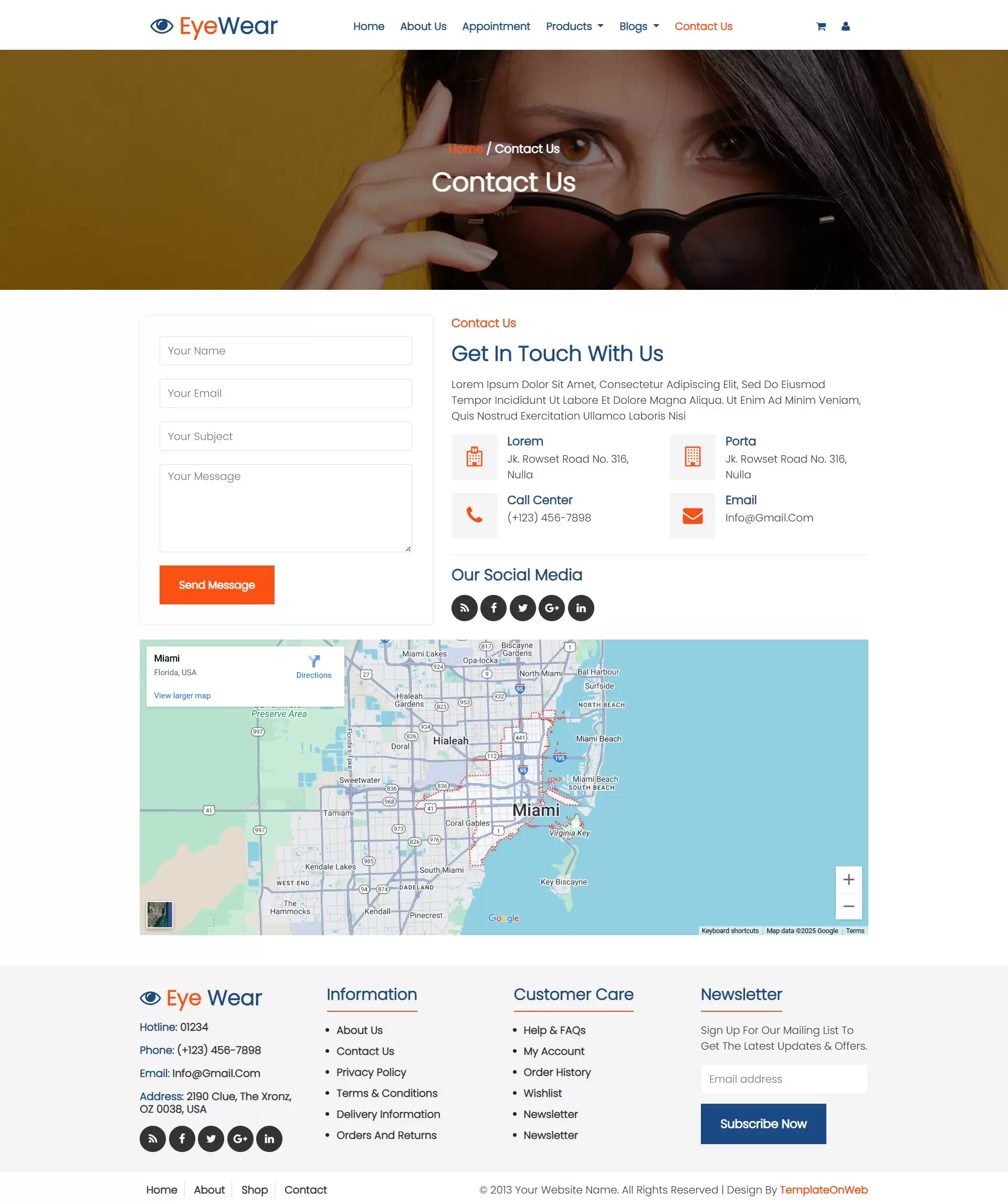 Contact Page – Store location, and inquiry form