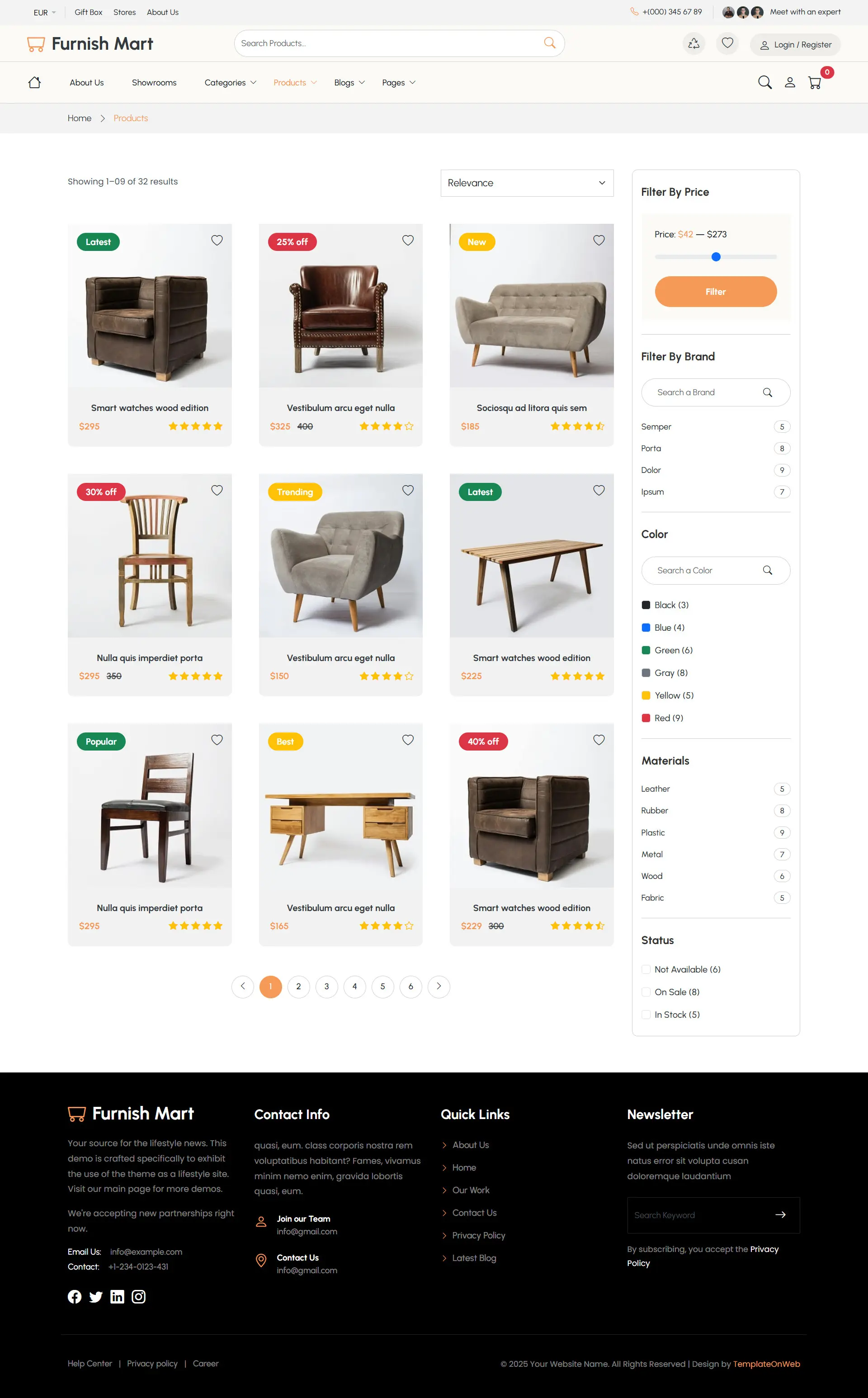 Furniture shop category section displaying premium furniture and home décor collections